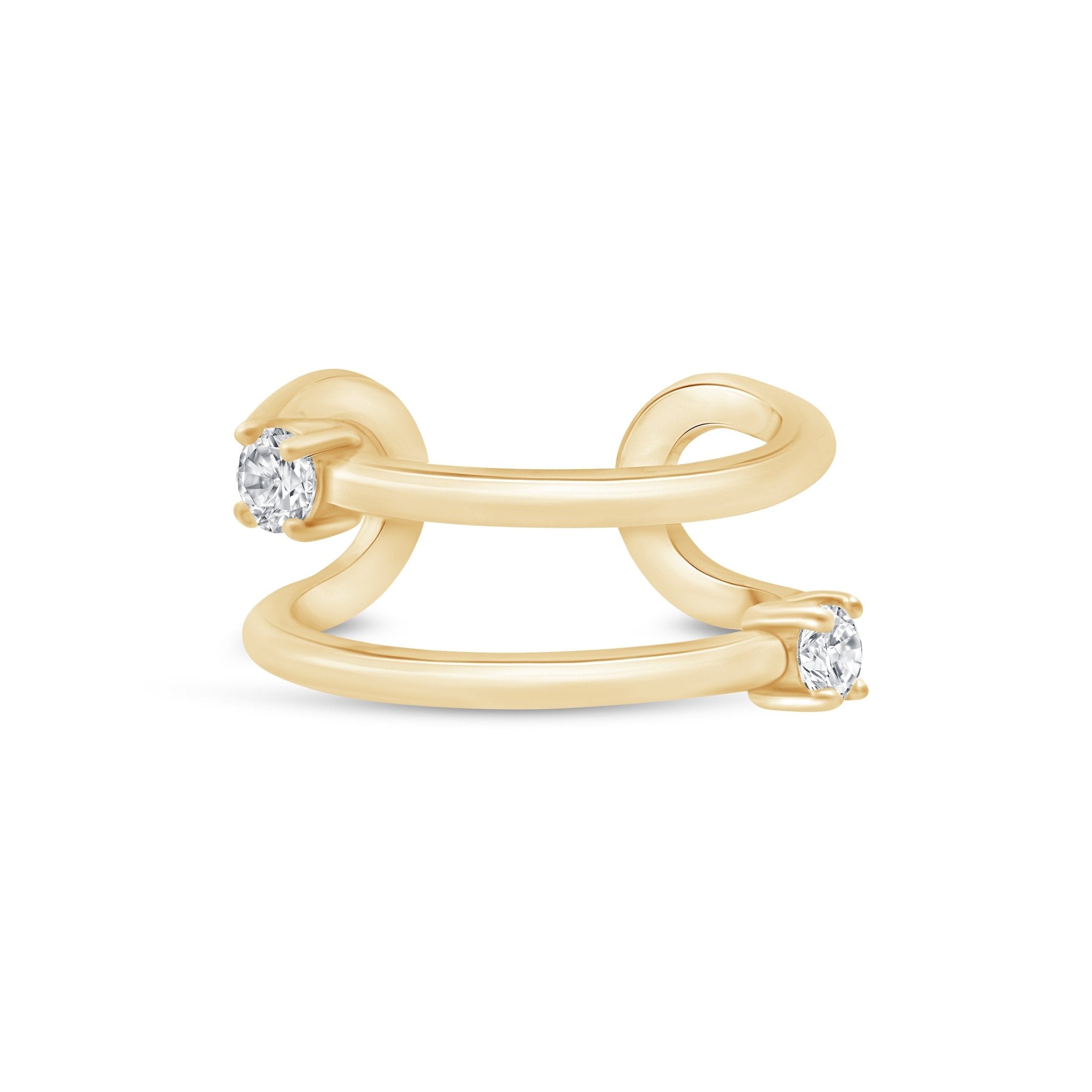 Cubic Zirconia Double Wire Ear Cuff in Solid 14k Yellow Gold