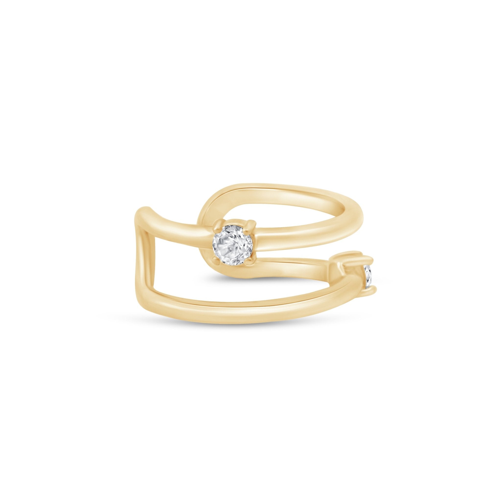 Cubic Zirconia Double Wire Ear Cuff in Solid 14k Yellow Gold