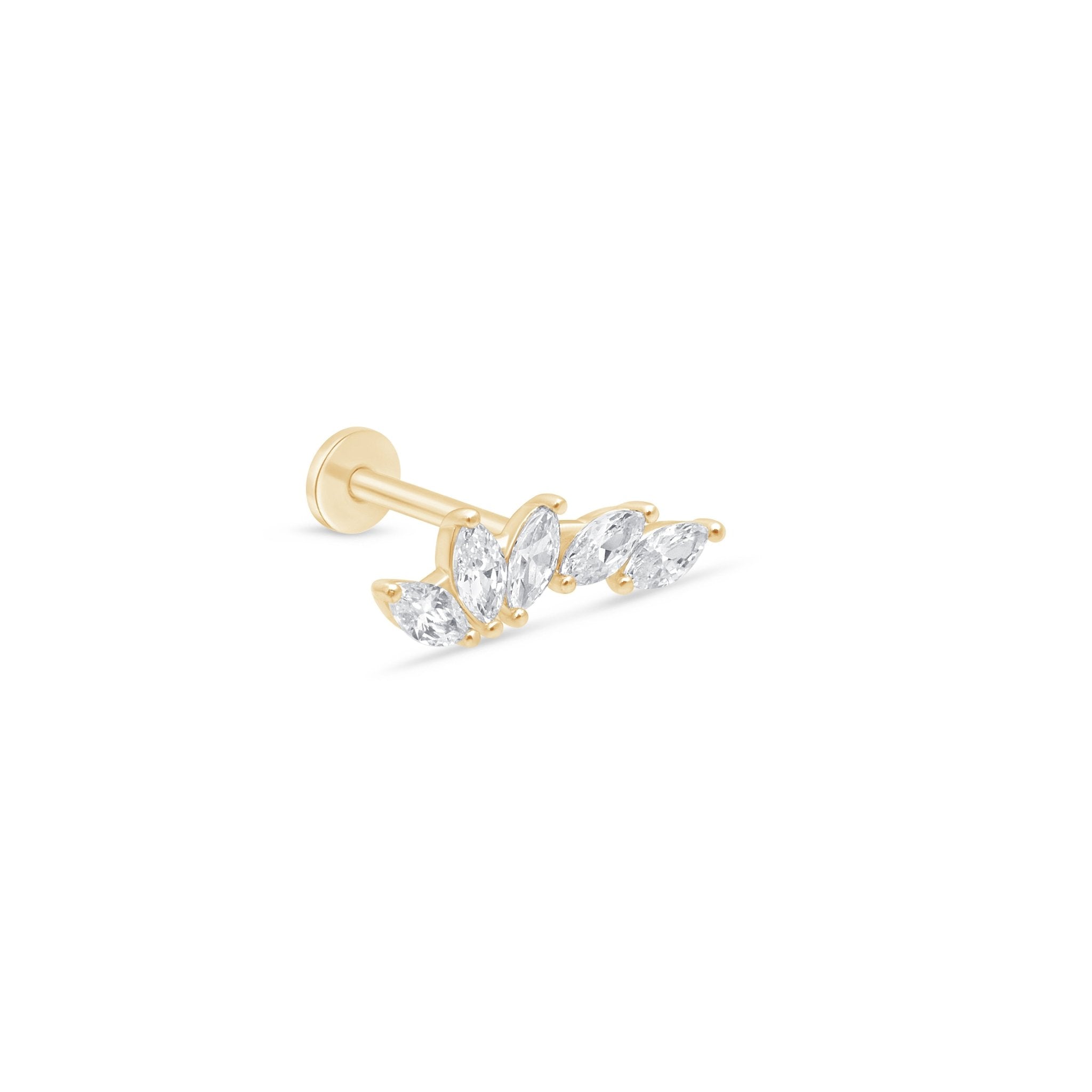 Marquise Illusion Ear Climber Flat Back Stud in Solid 14k Yellow Gold