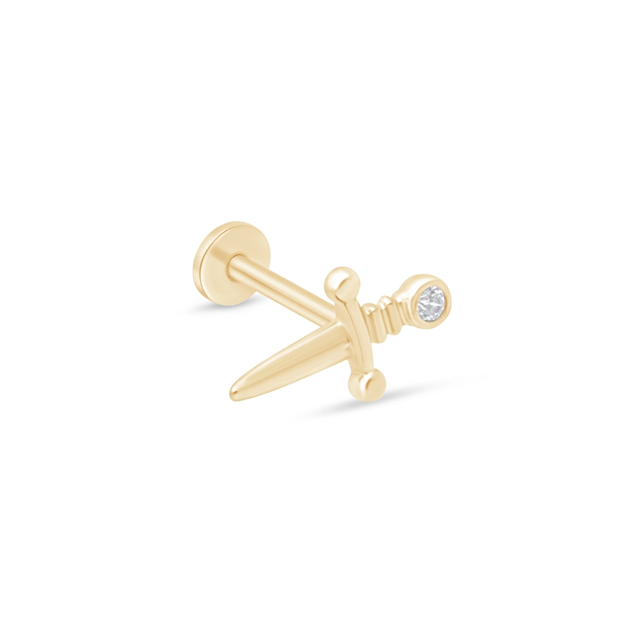 Gemstone Dagger Flat Back Stud in Solid 14k Yellow Gold