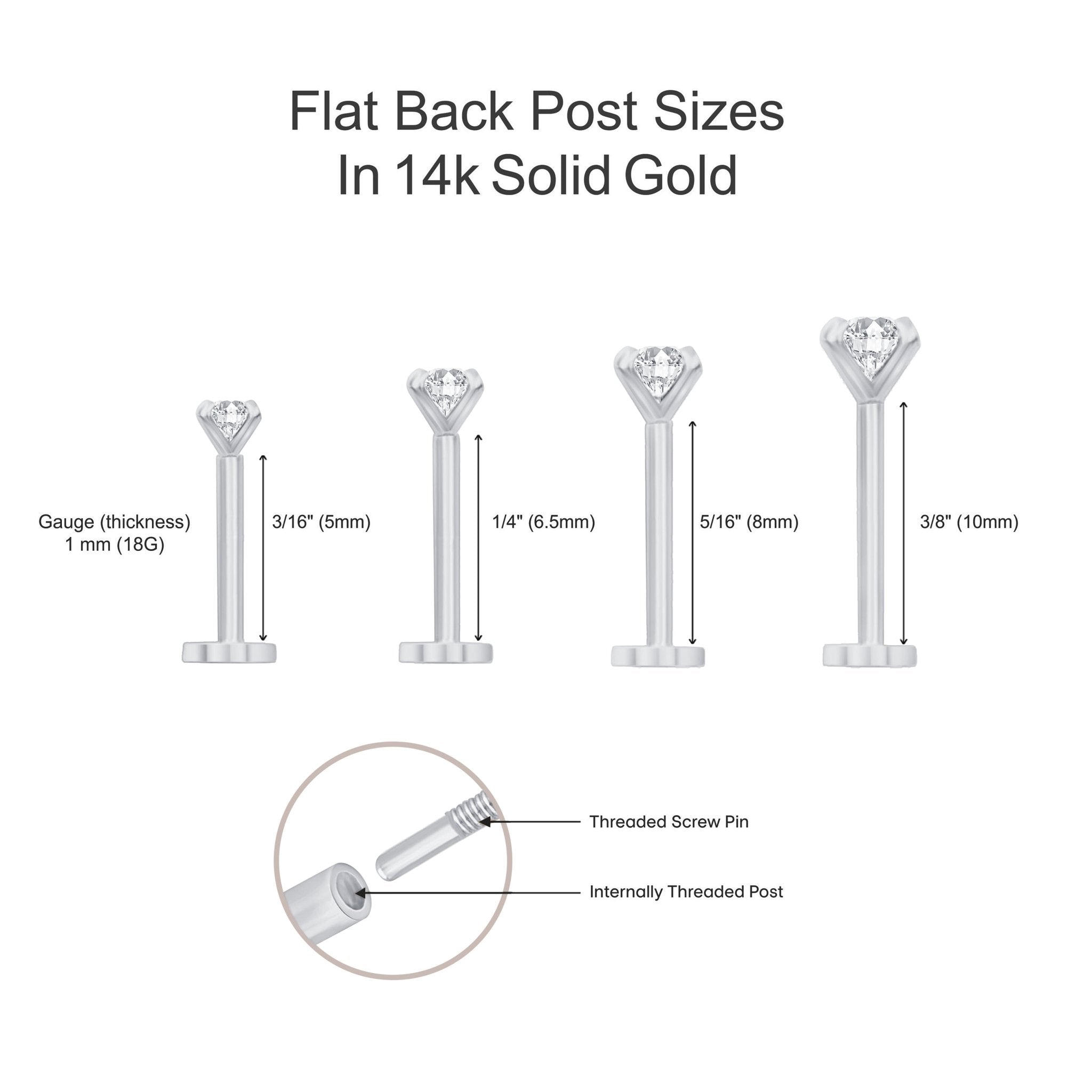 Diamond Baguette Flat Back Stud in Solid 14k White Gold