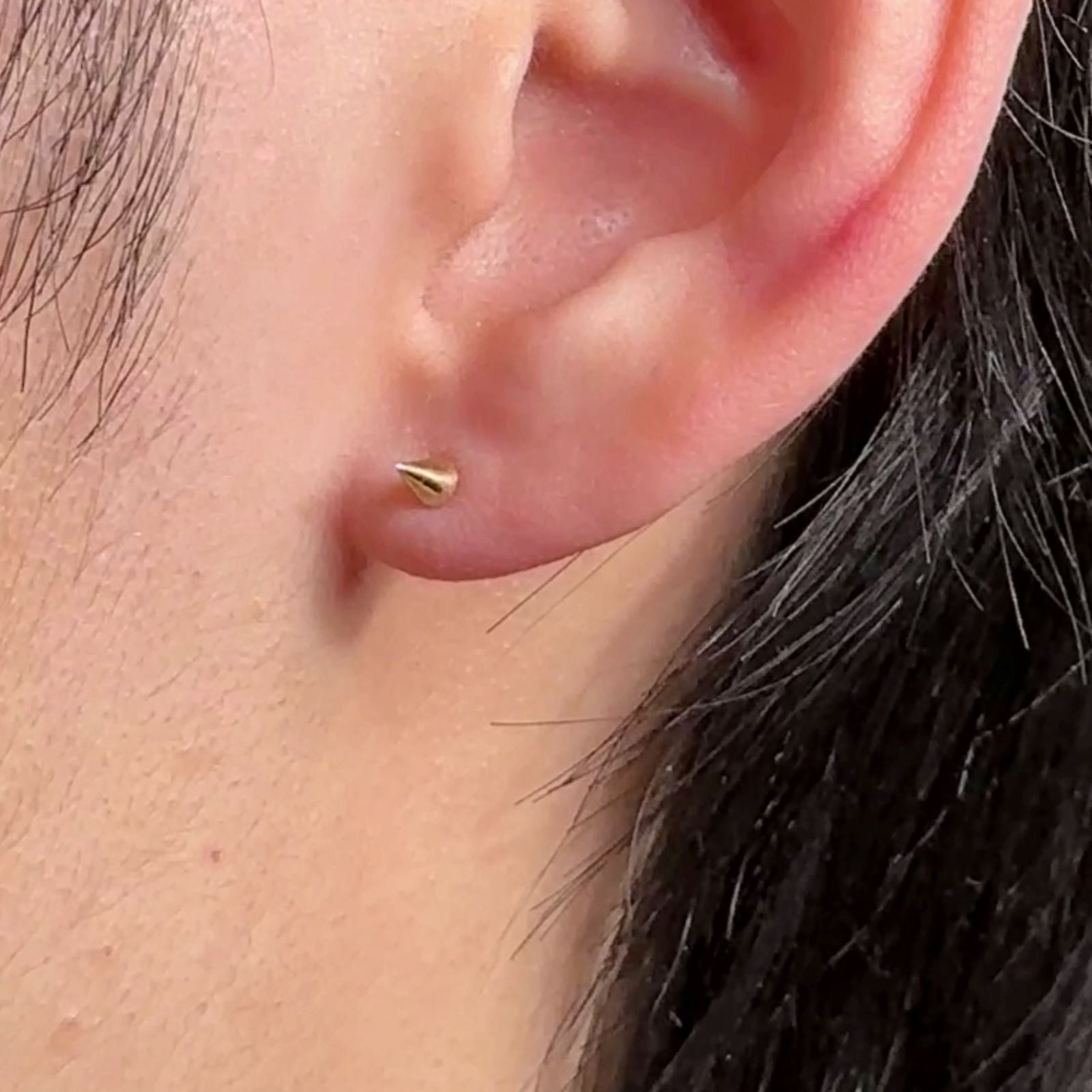 Spike Flat Back Stud in Solid 14k Yellow Gold