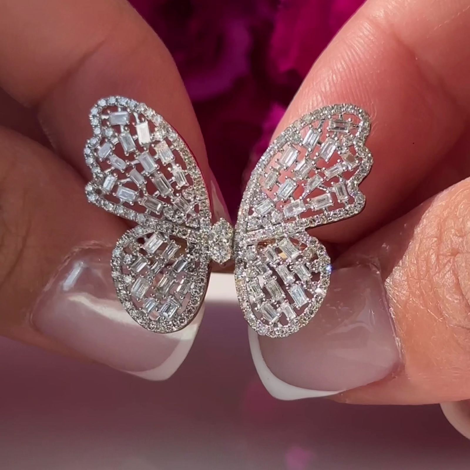 Baguette Diamond Butterfly Ring in Solid 14k Yellow Gold