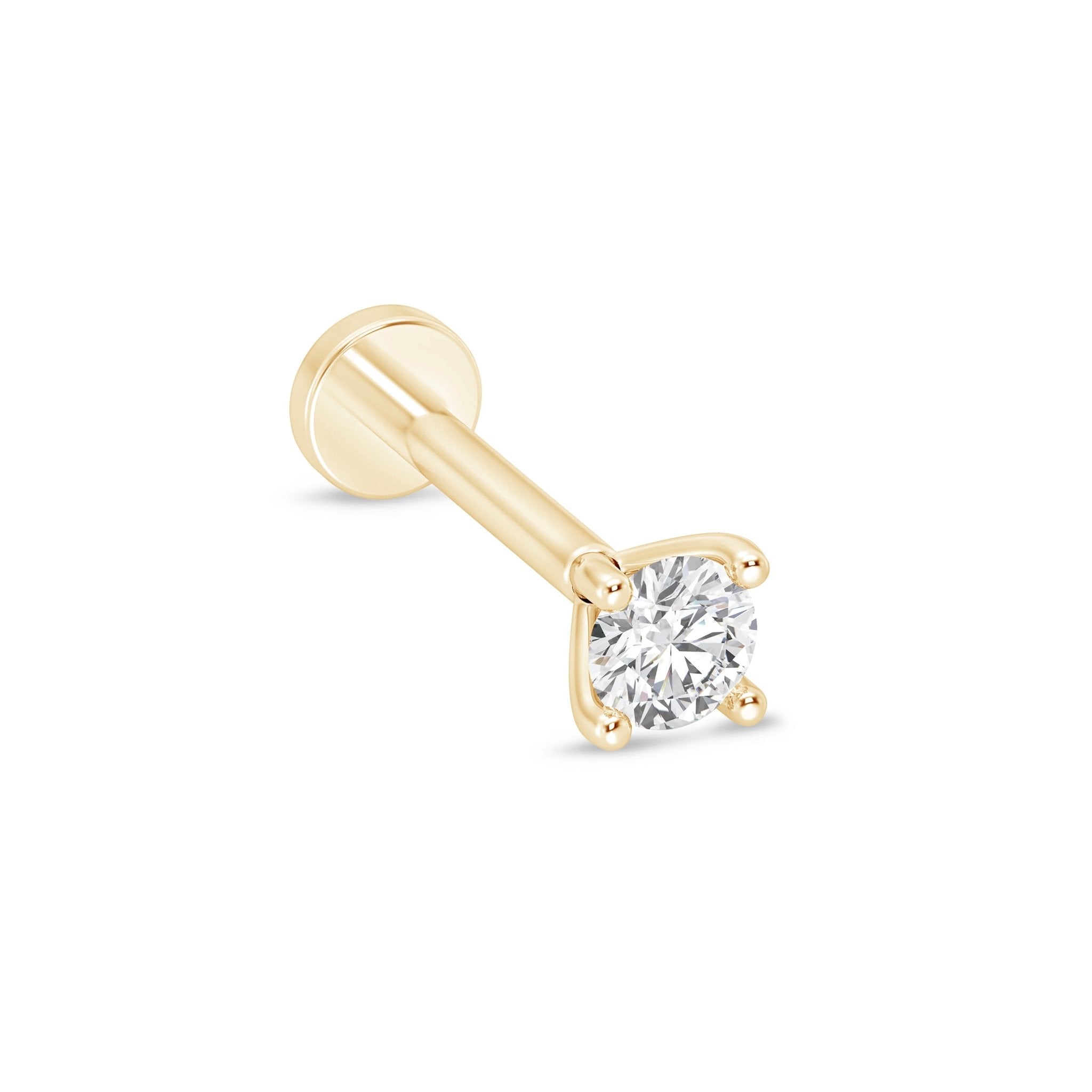 Diamond Threaded Flat Back Stud in Solid 14k Yellow Gold