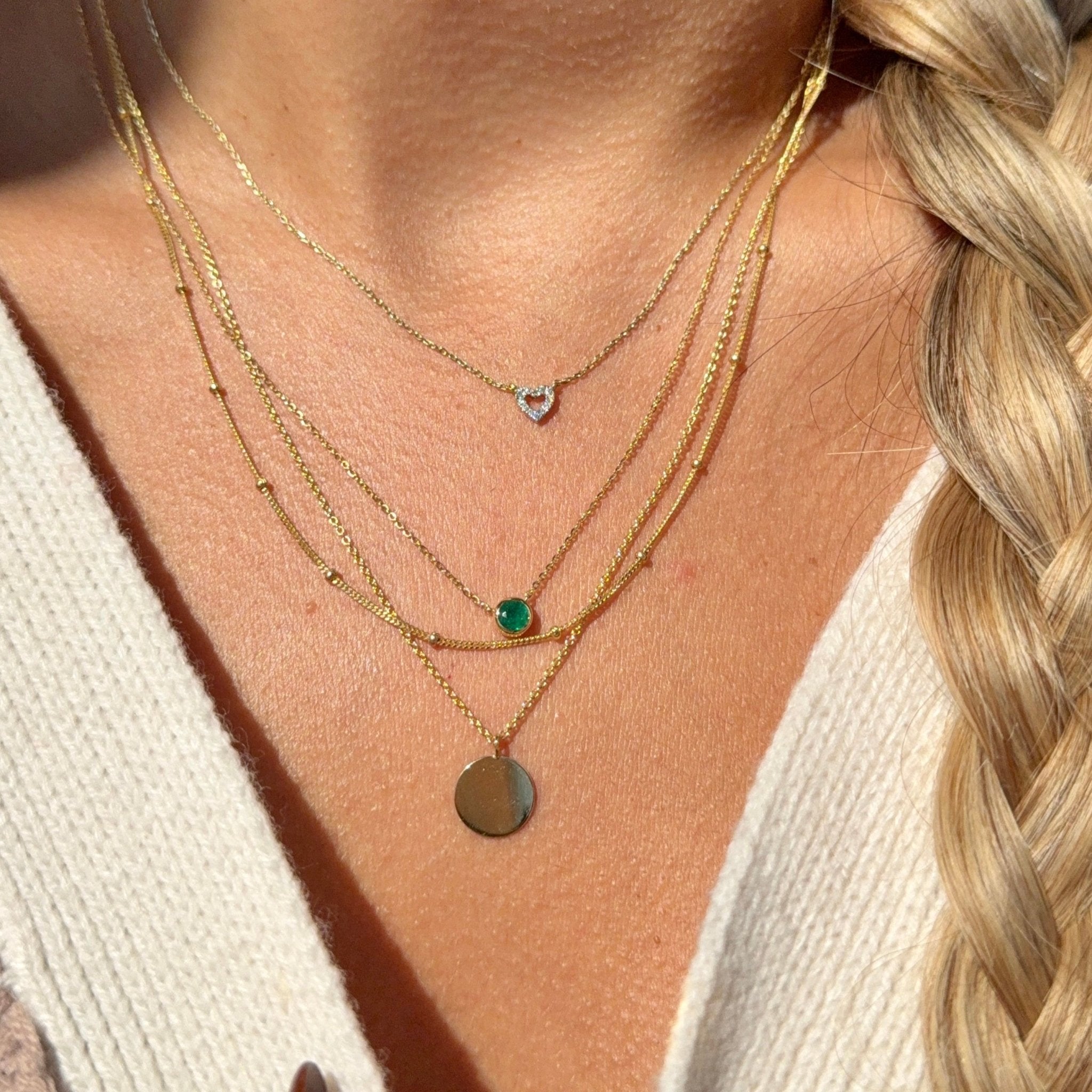 Beaded Double Wrap Medallion Necklace in Solid 14k Yellow Gold