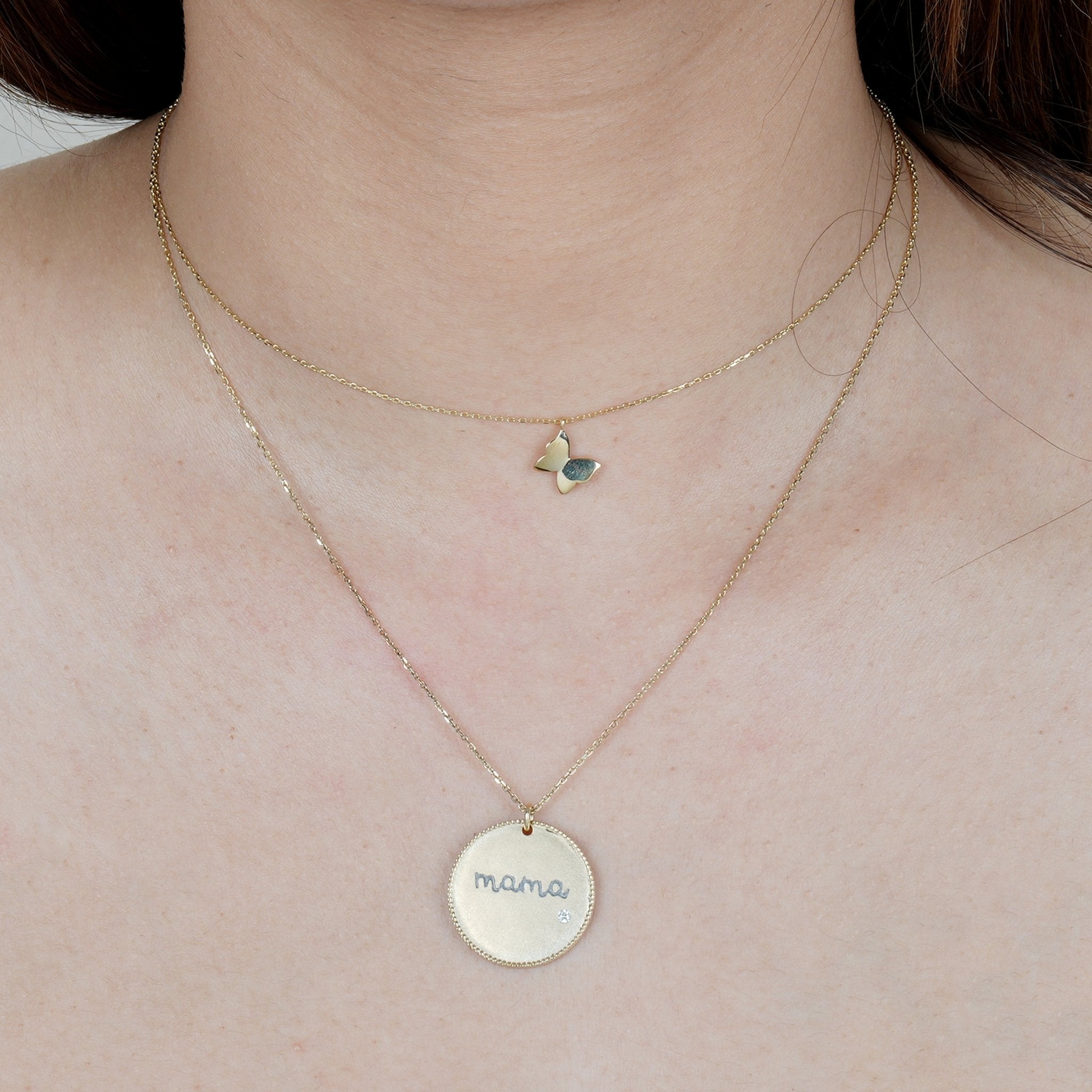 Diamond Butterfly Layering Necklace in Solid 14k Yellow Gold