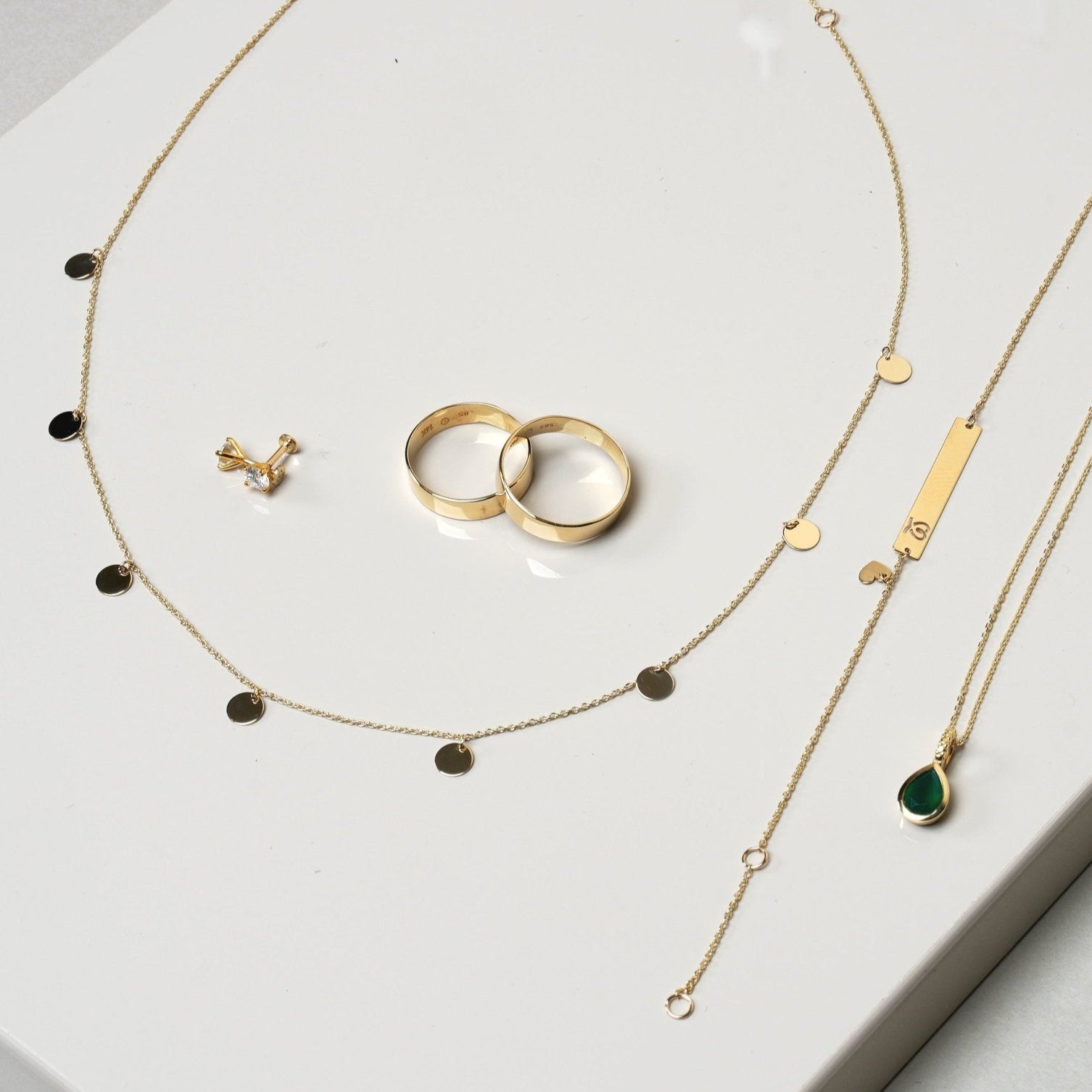 Coin Station Necklace in Solid 10k Yellow Gold