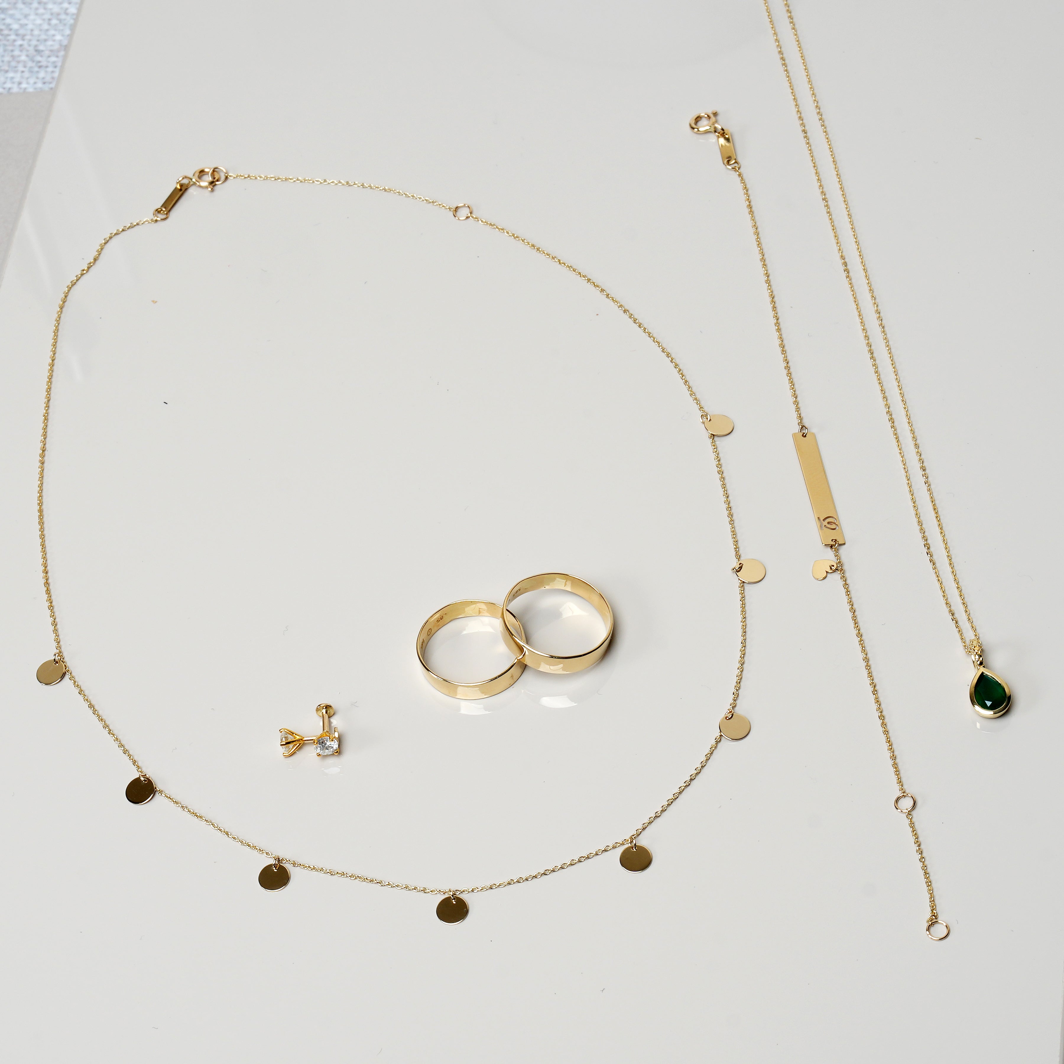 Coin Station Necklace in Solid 14k Yellow Gold