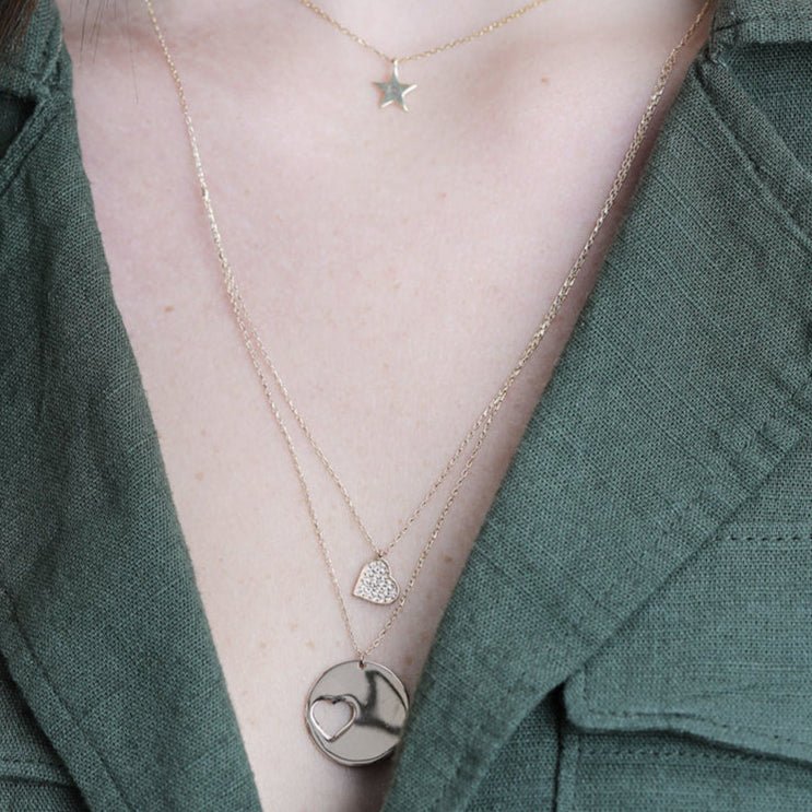 Sapphire Pavé Cutout Heart Necklace in Solid 14k Rose Gold