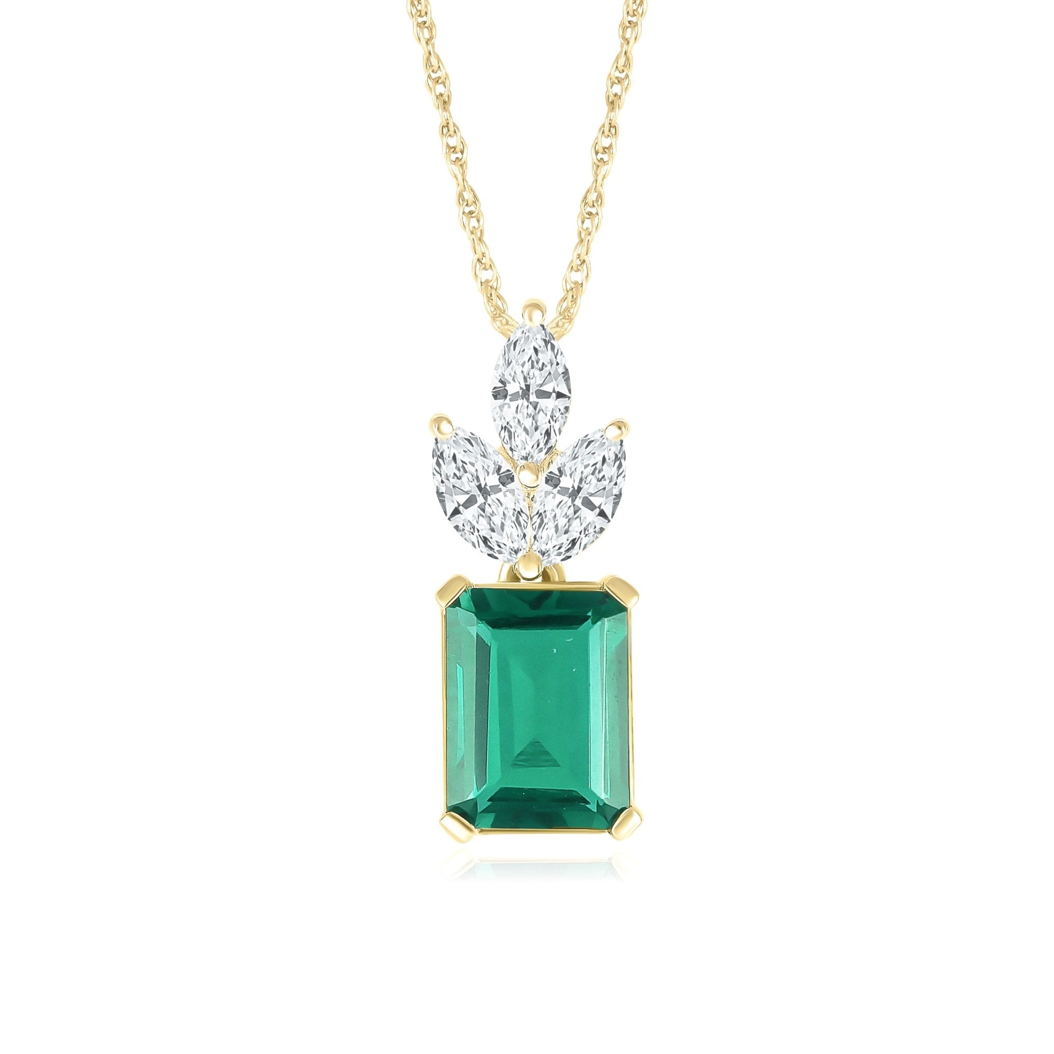 Emerald Pendant with Crown in Solid 10k Yellow Gold