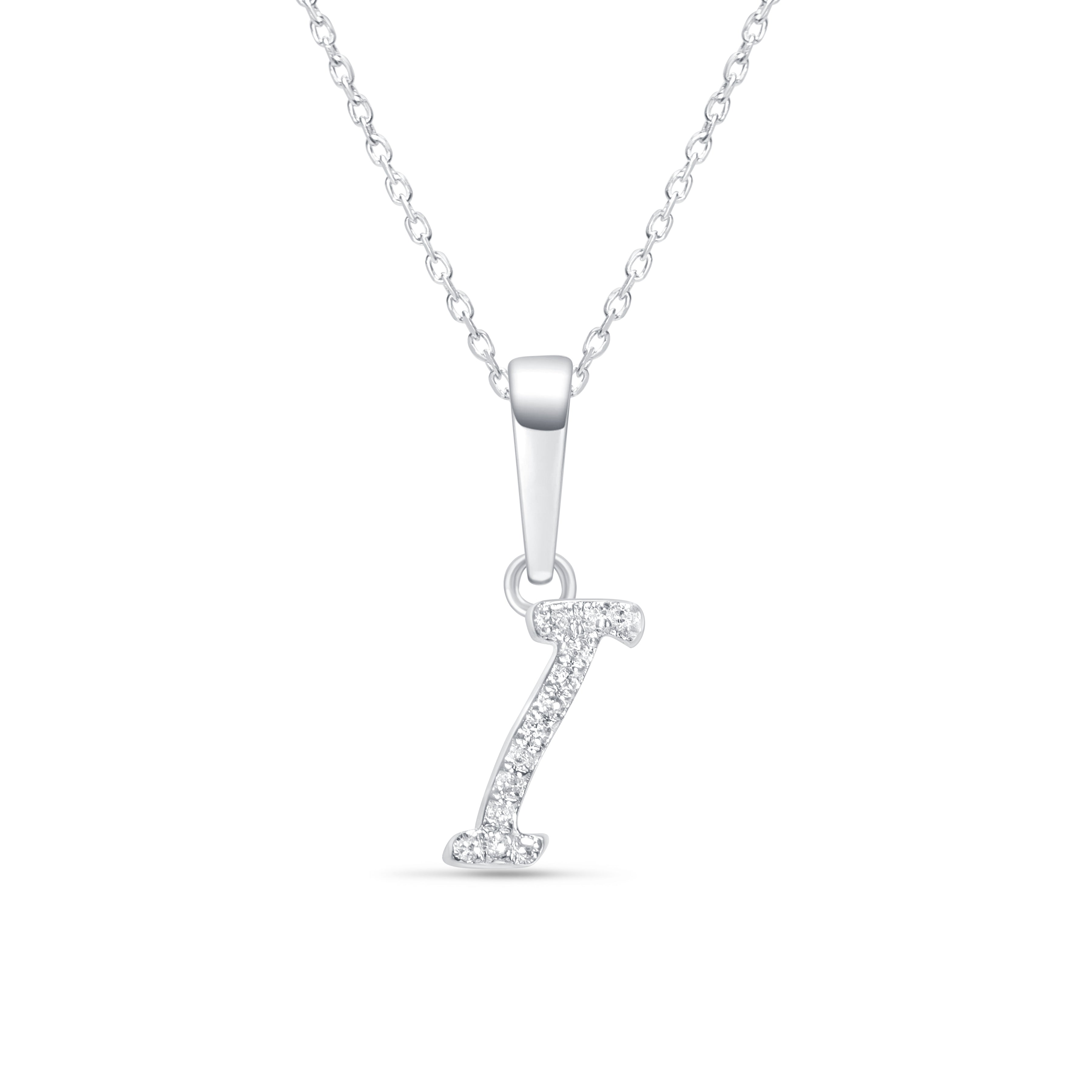 Cursive Diamond Initial Necklace in Solid 14k White Gold - I
