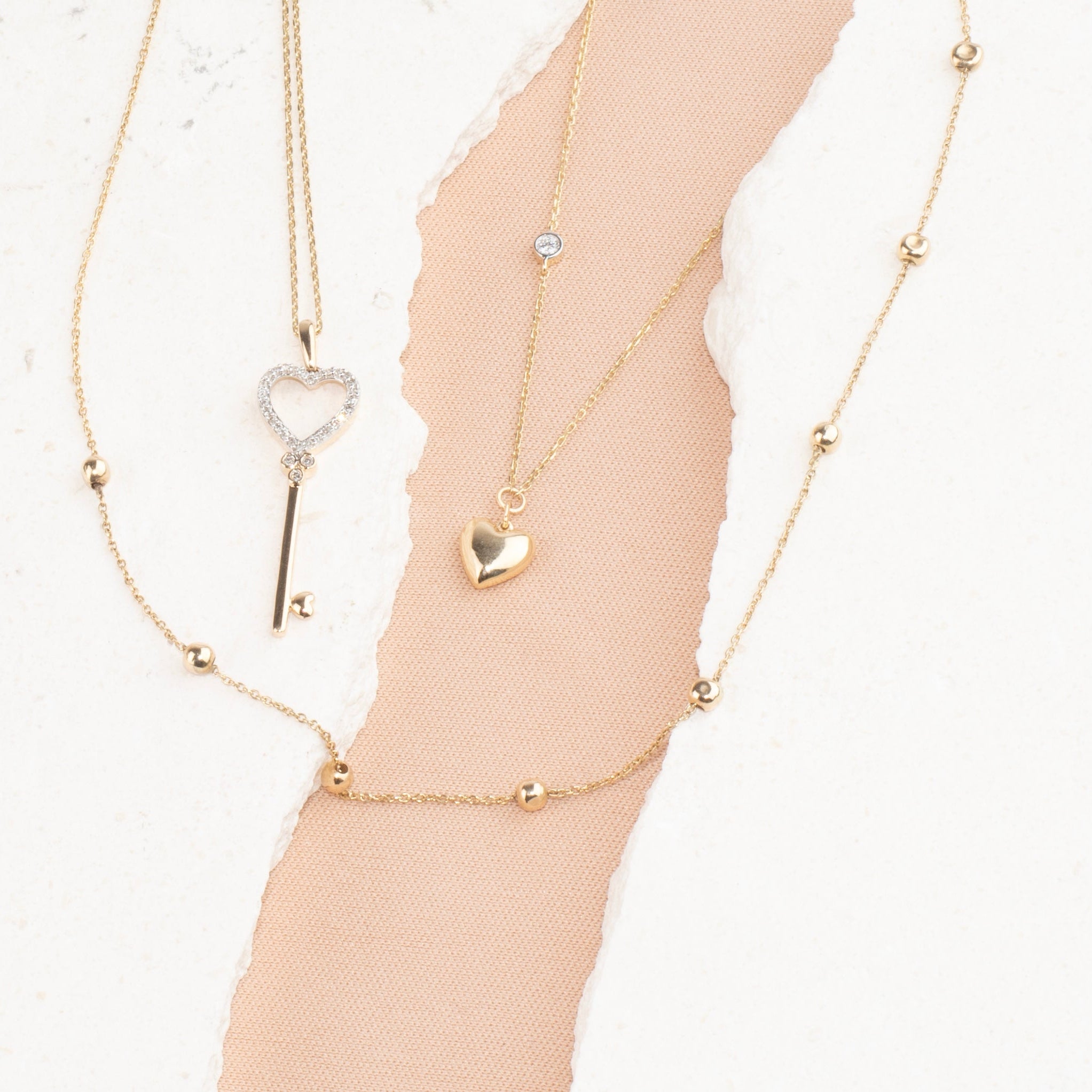Classic Beaded Chain Necklace in Solid 14k Yellow Gold