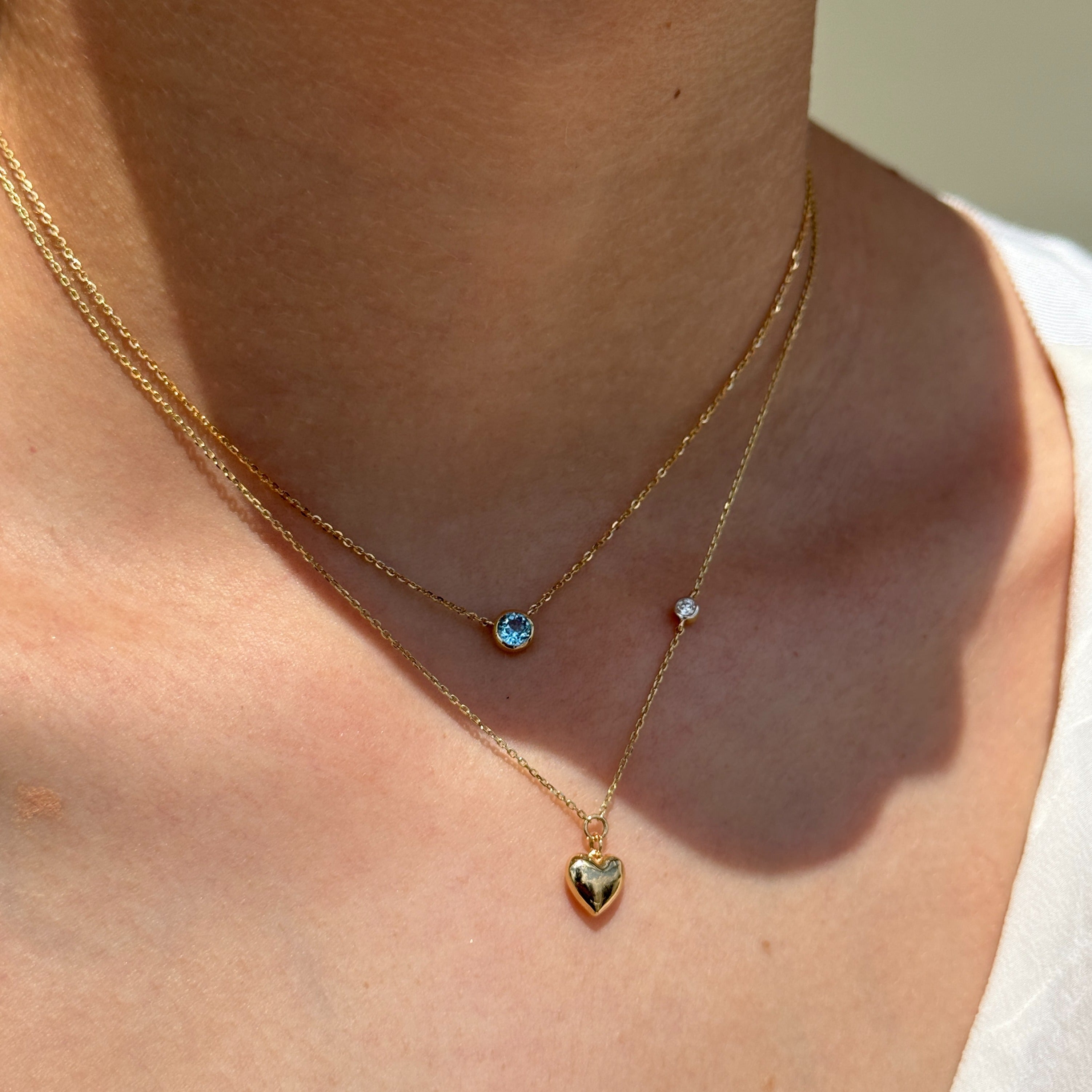 Rose Gold Bubble Heart Diamond Station Necklace
