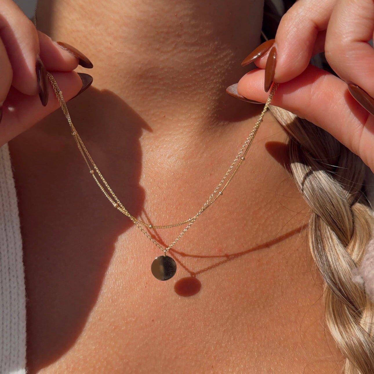 Beaded Double Wrap Medallion Necklace in Solid 14k Yellow Gold