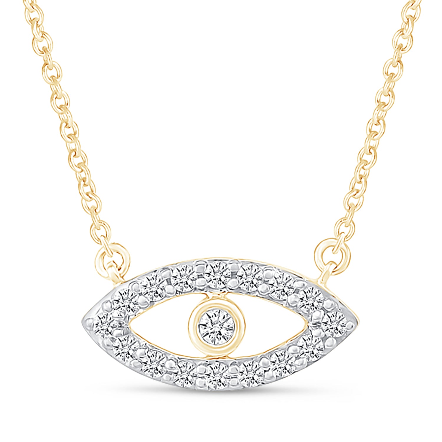 Diamond Evil Eye Necklace in Solid 10k Yellow Gold
