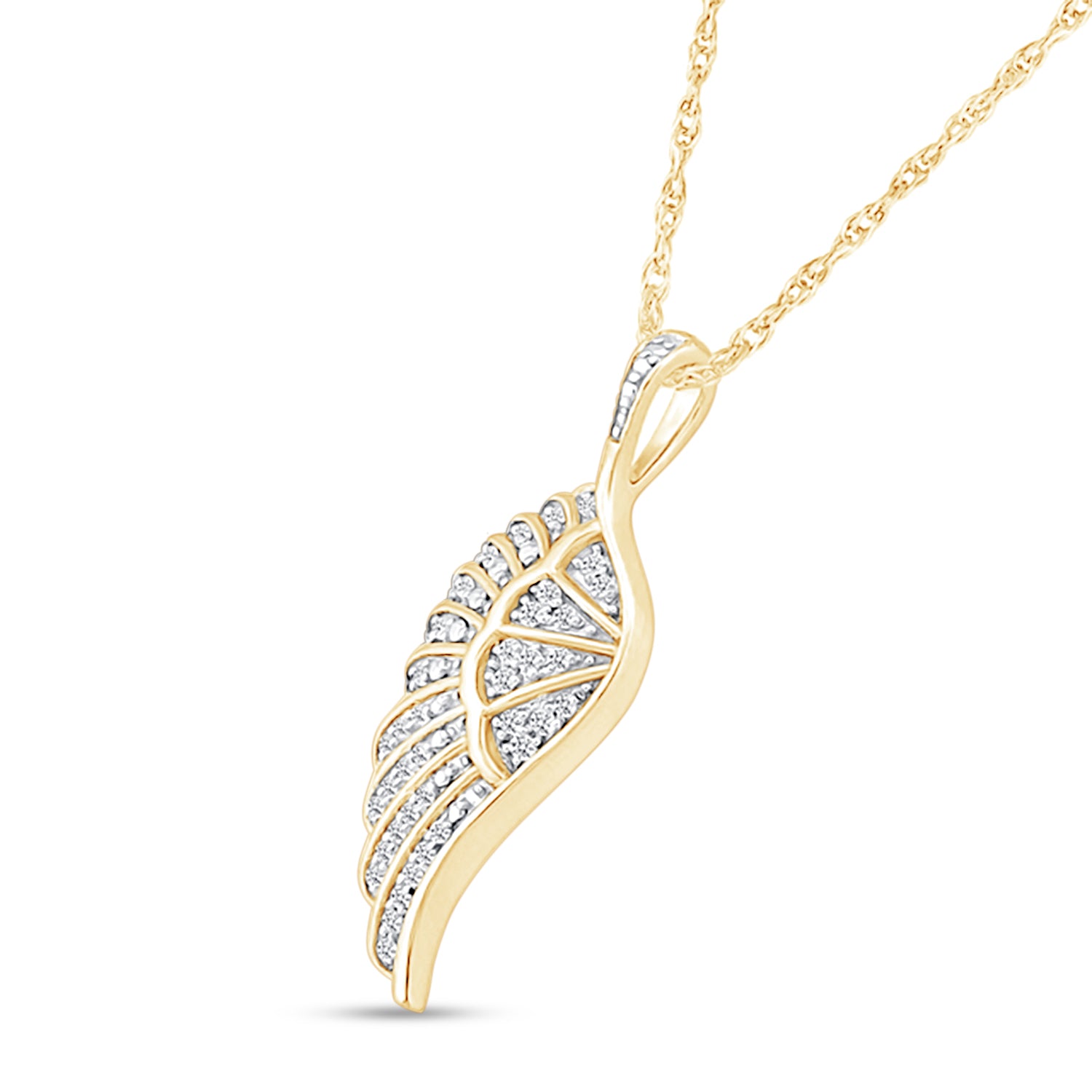 Diamond Angel Wing Necklace in Solid 10k Yellow Gold