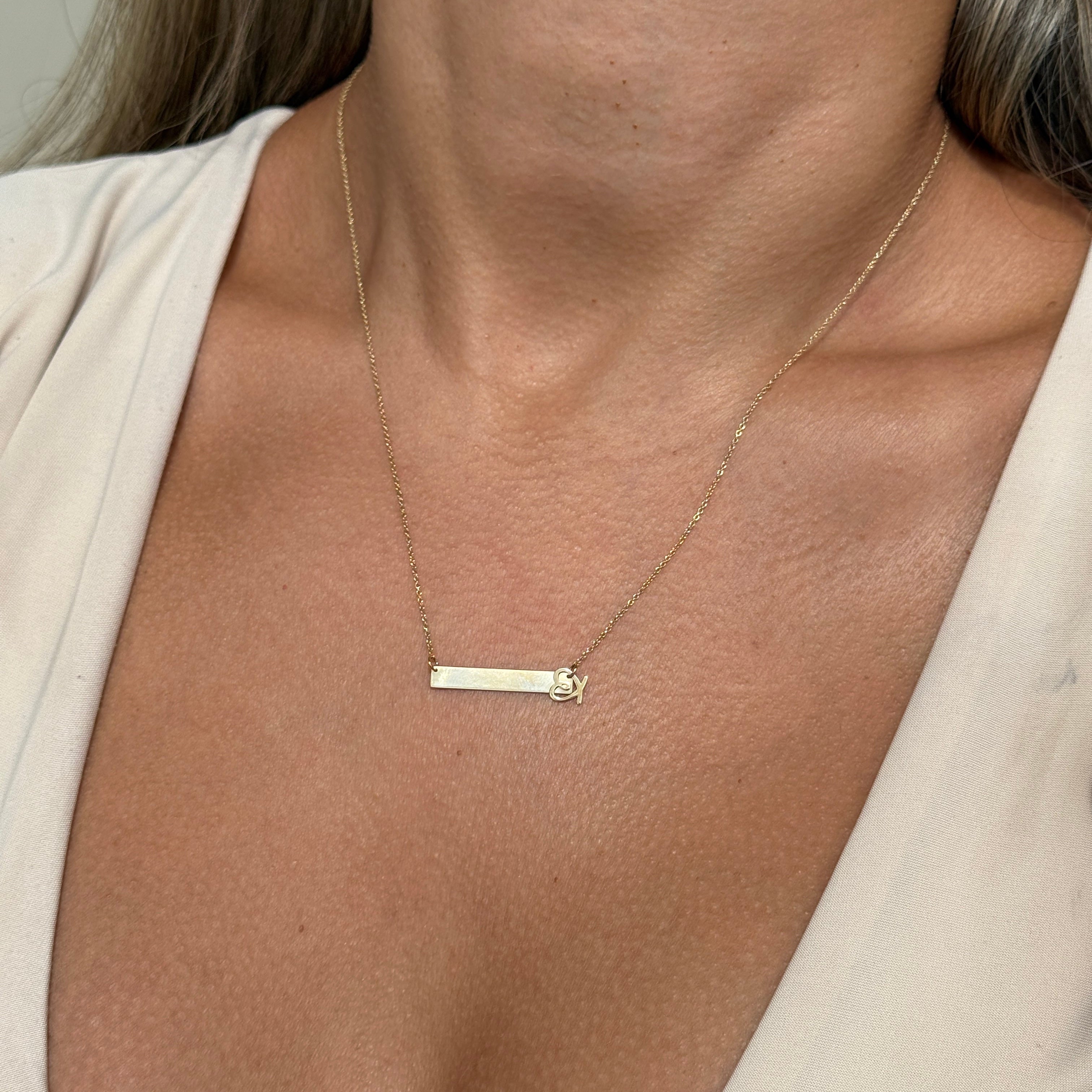 Bar Monogram Nameplate Necklace Gold in Solid 14k Yellow Gold
