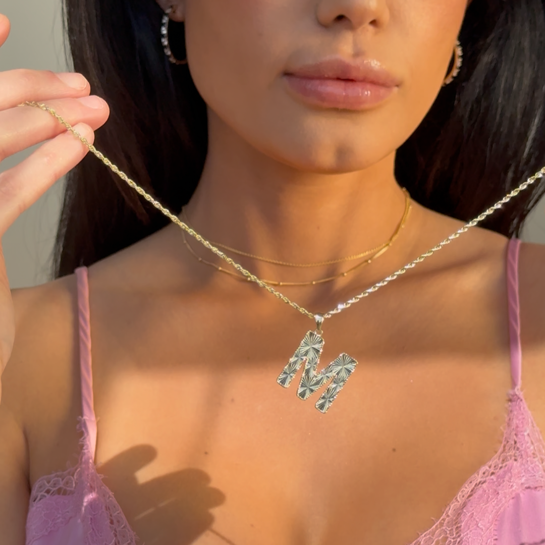 Radiant-Cut Initial Pendant in Solid 10k Yellow Gold - M