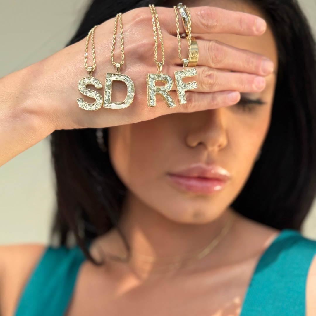 Radiant-Cut Initial Pendant in Solid 10k Yellow Gold - D