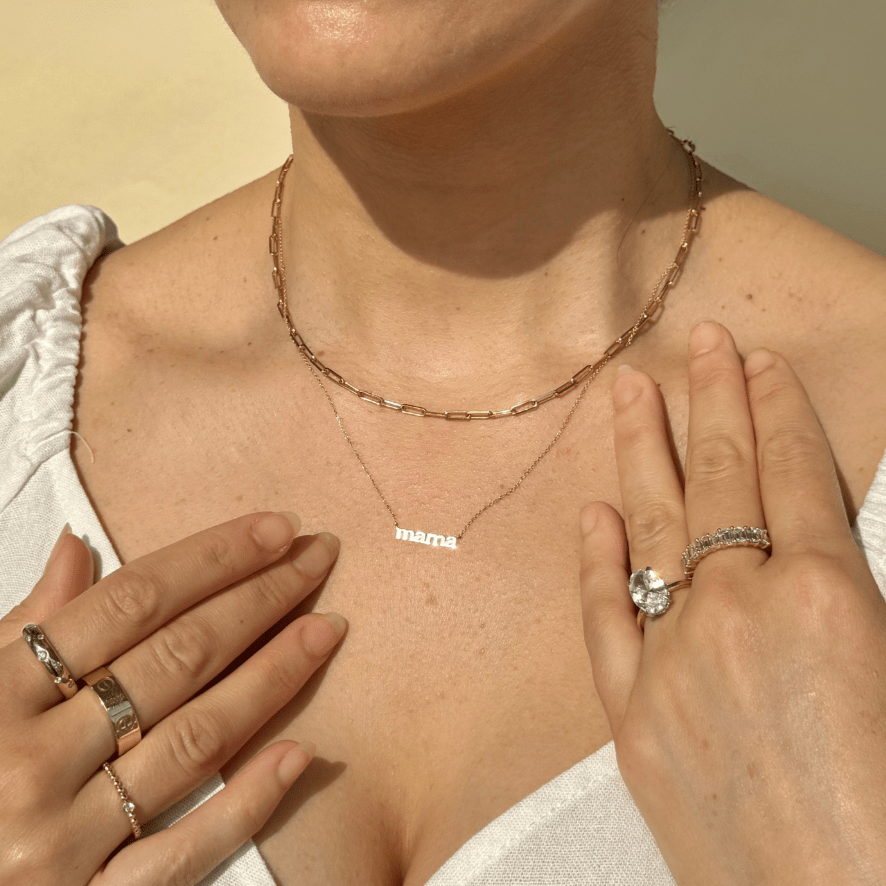 Mama Necklace in Solid 14k Yellow Gold
