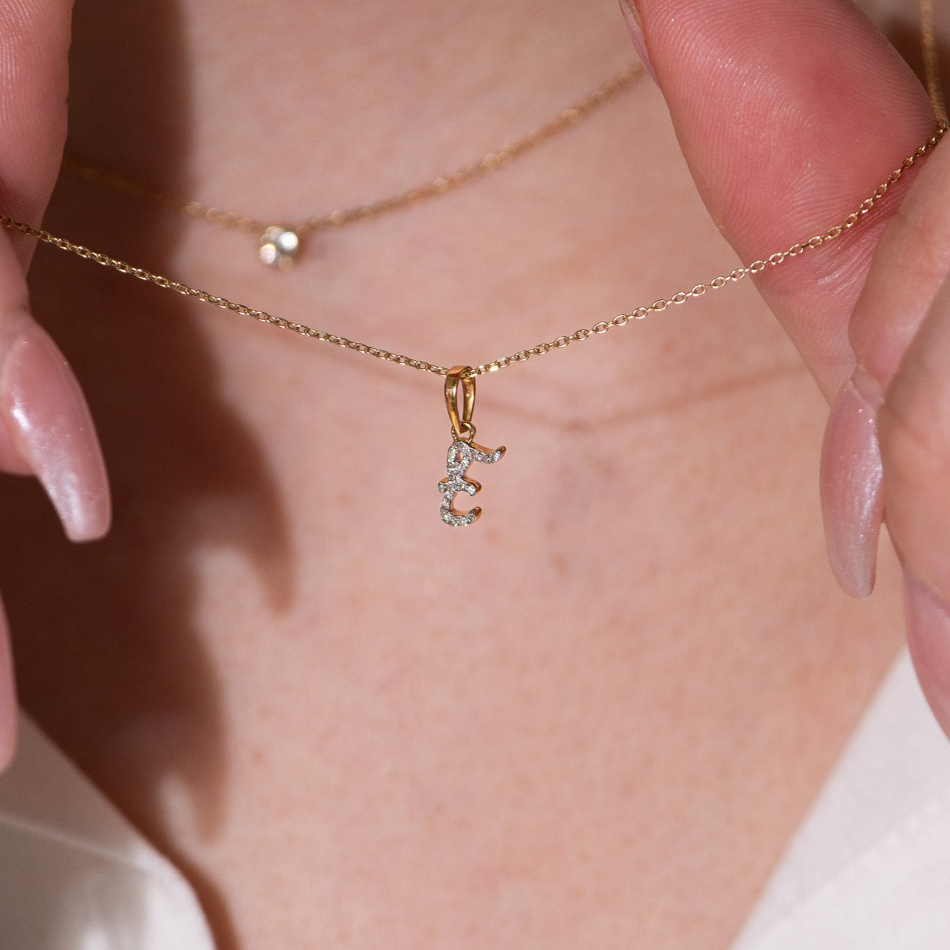 Cursive Diamond Initial Necklace - E Necklaces Estellacollection #product_description# 18557 14k Diamond Gemstone #tag4# #tag5# #tag6# #tag7# #tag8# #tag9# #tag10# 14k Yellow Gold