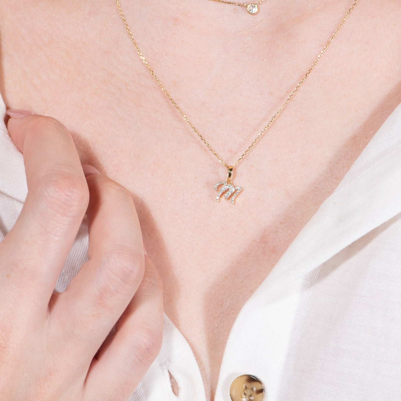 Cursive Diamond Initial Necklace - M Necklaces Estellacollection #product_description# 18557 14k Diamond Gemstone #tag4# #tag5# #tag6# #tag7# #tag8# #tag9# #tag10# 14k Yellow Gold