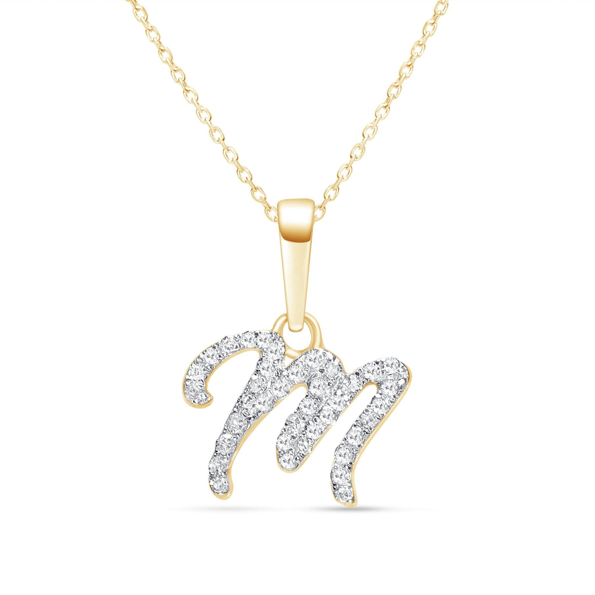 Cursive Diamond Initial Necklace - M Necklaces Estellacollection #product_description# 18557 14k Diamond Gemstone #tag4# #tag5# #tag6# #tag7# #tag8# #tag9# #tag10# 14k Yellow Gold