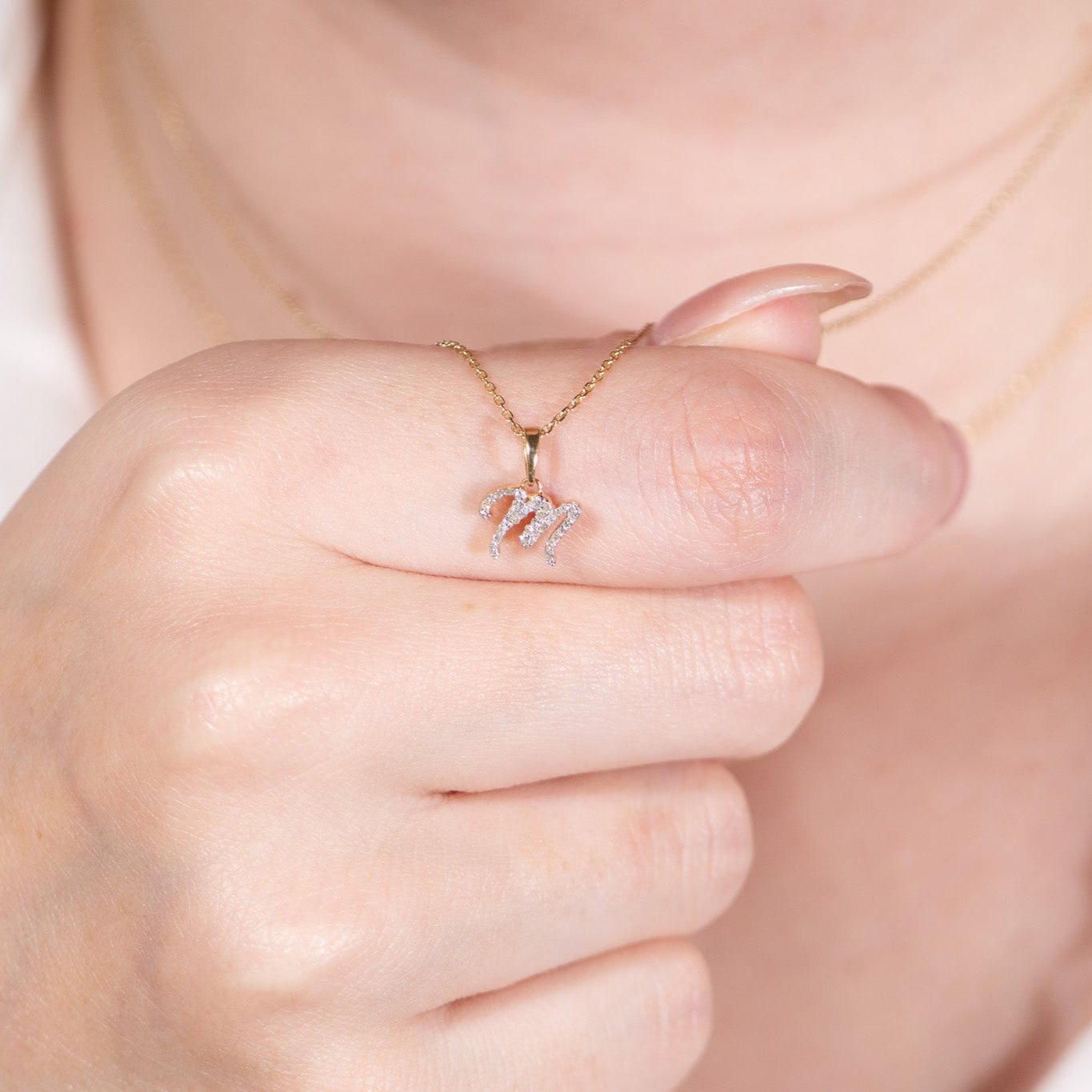 Cursive Diamond Initial Necklace - M Necklaces Estellacollection #product_description# 18557 14k Diamond Gemstone #tag4# #tag5# #tag6# #tag7# #tag8# #tag9# #tag10# 14k Yellow Gold