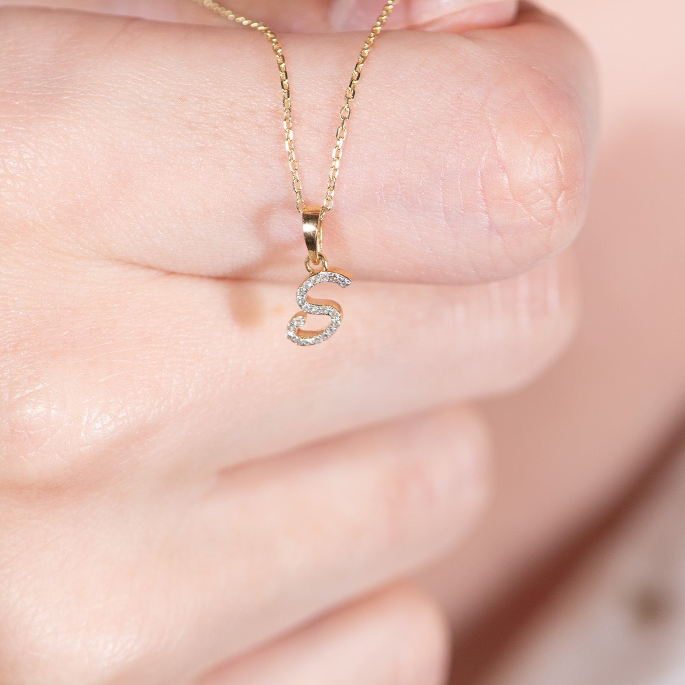 Cursive Diamond Initial Necklace - S Necklaces Estellacollection #product_description# 18557 14k Diamond Gemstone #tag4# #tag5# #tag6# #tag7# #tag8# #tag9# #tag10# 14k Yellow Gold