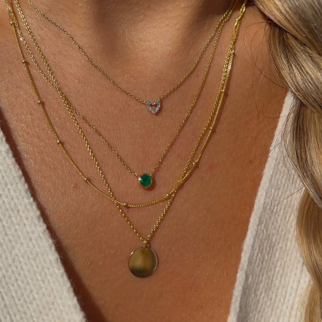 Emerald Station Necklace Bezel Set in Solid 14k Yellow Gold