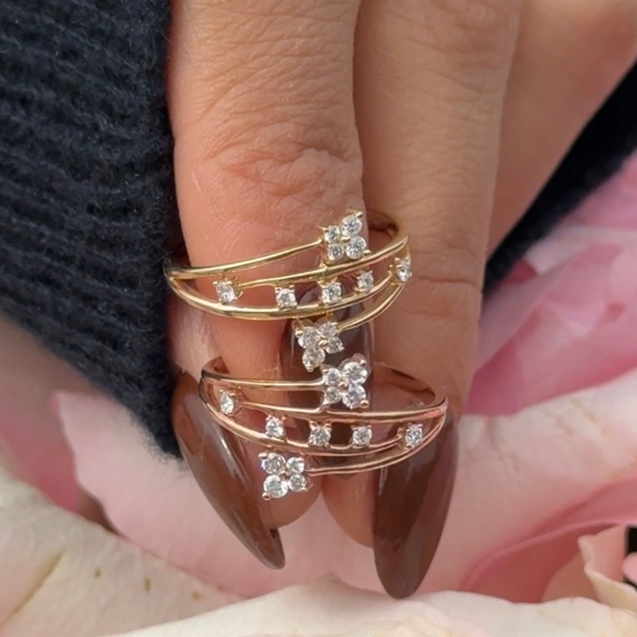 Diamond Butterfly Wrap Cocktail Ring in Solid 14k Yellow Gold