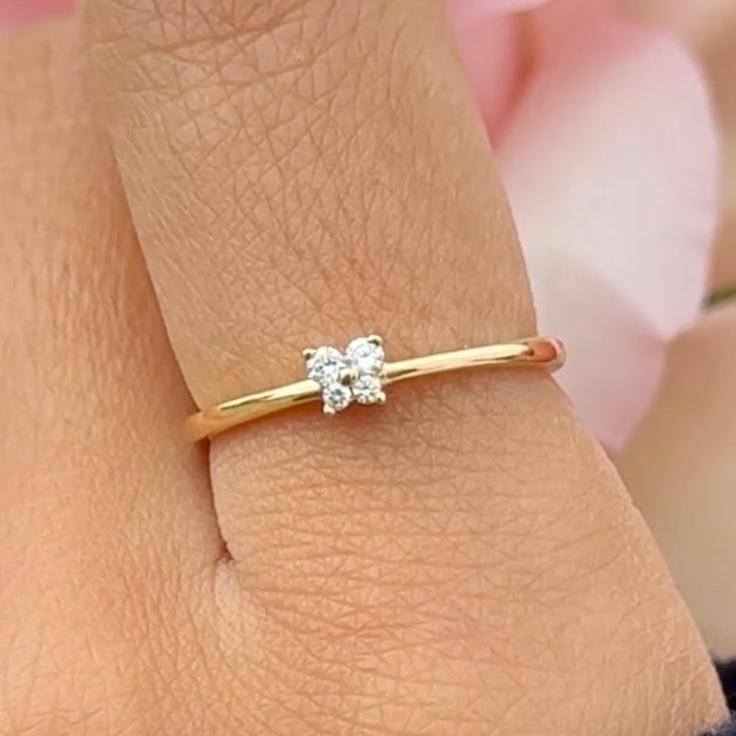 Diamond Butterfly Ring in Solid 14k Yellow Gold