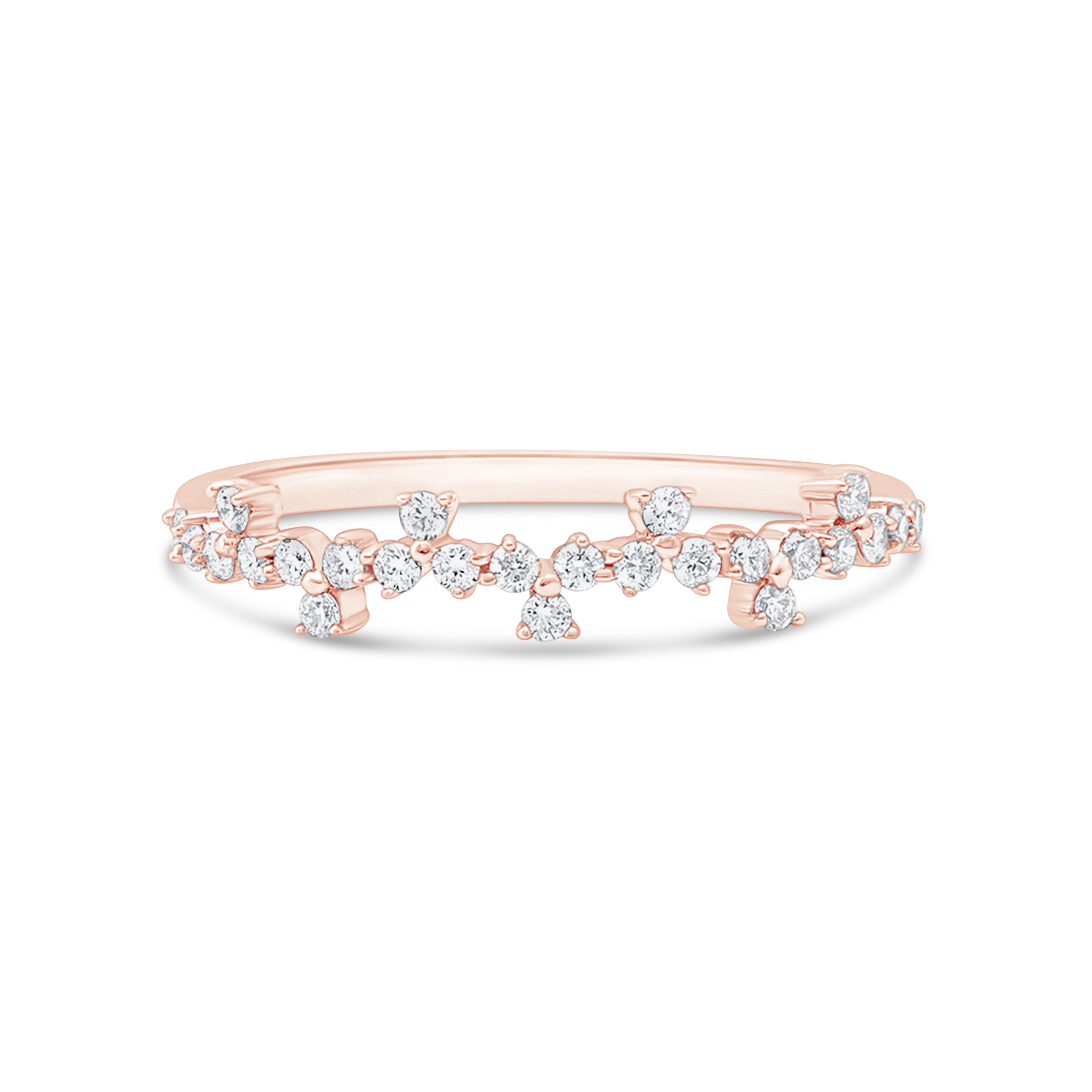 Three Flower Diamond Ring in Solid 14k Rose Gold