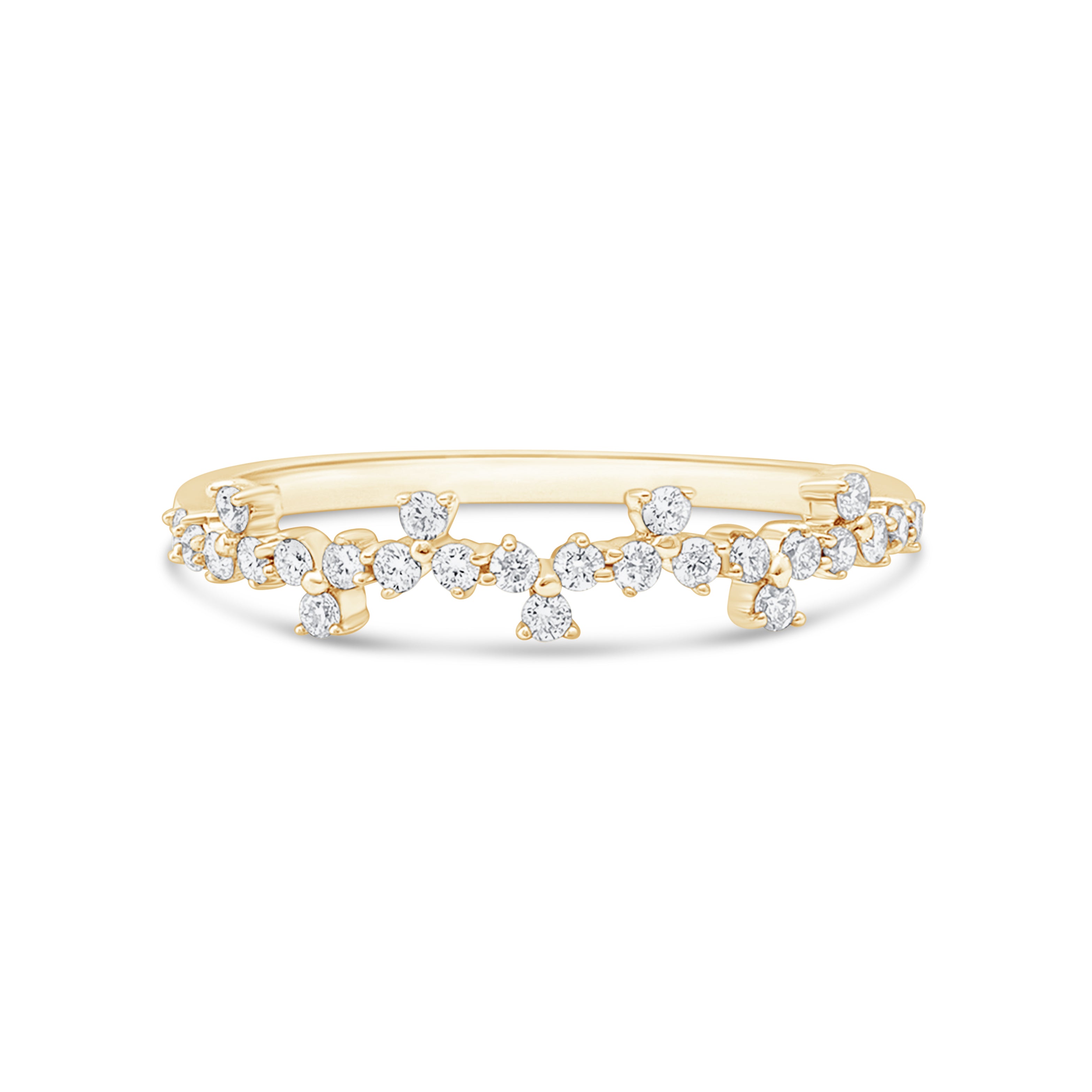Three Flower Diamond Ring in Solid 14k Yellow Gold