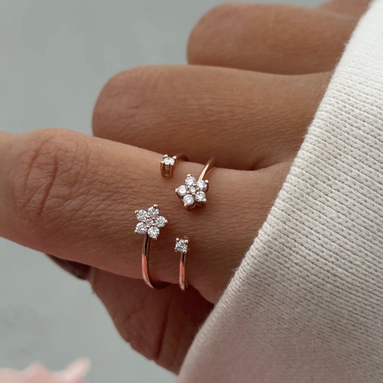 Floating Diamond Flower Wrap Ring in Solid 14k Rose Gold