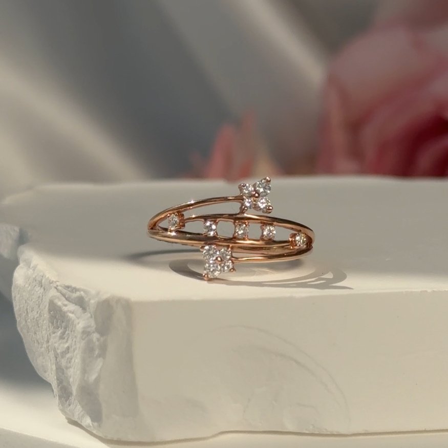 Diamond Butterfly Wrap Cocktail Ring in Solid 14k Rose Gold