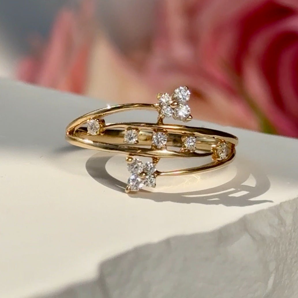 Diamond Butterfly Wrap Cocktail Ring in Solid 14k Yellow Gold