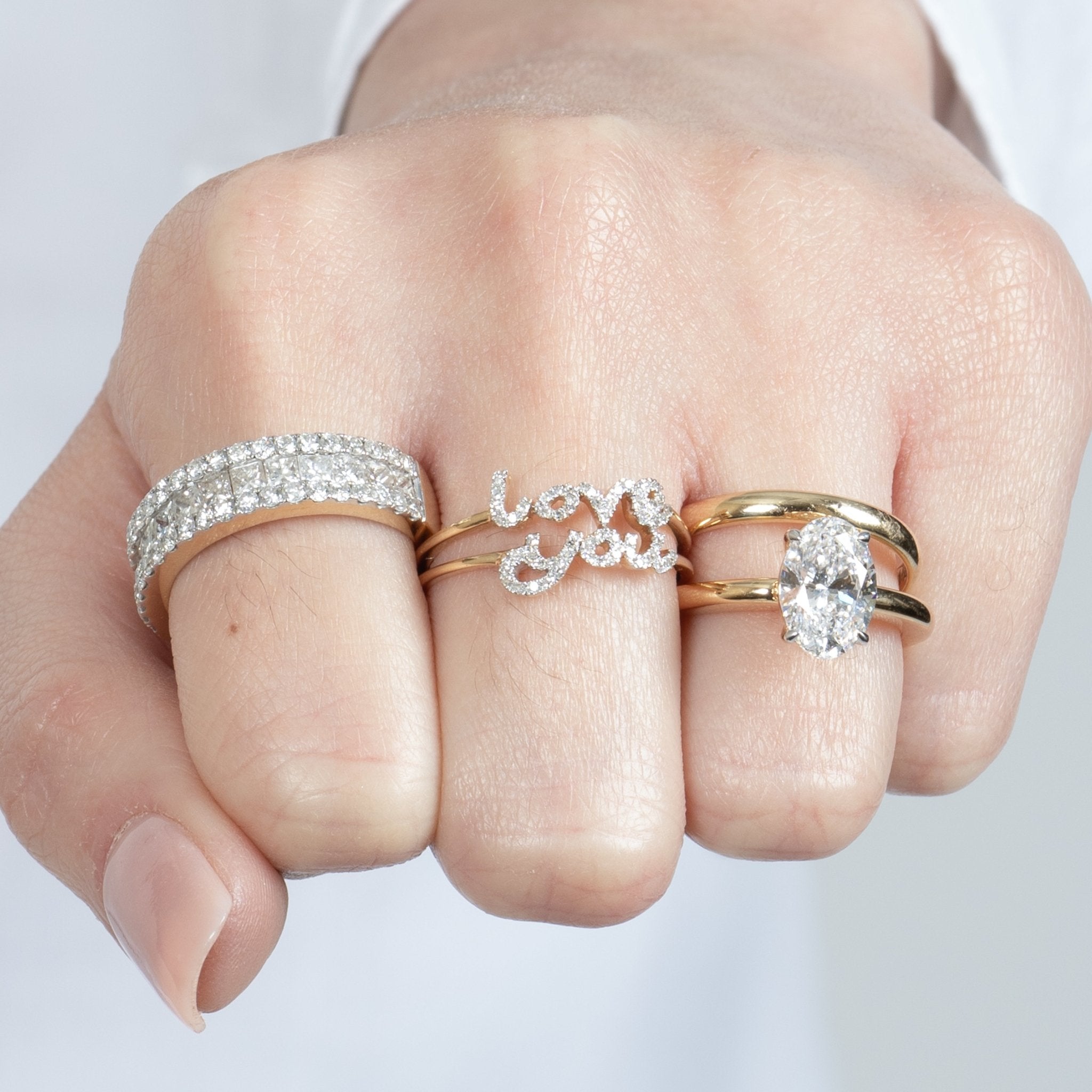 Diamond Love You Cursive Ring in Solid 14k White Gold
