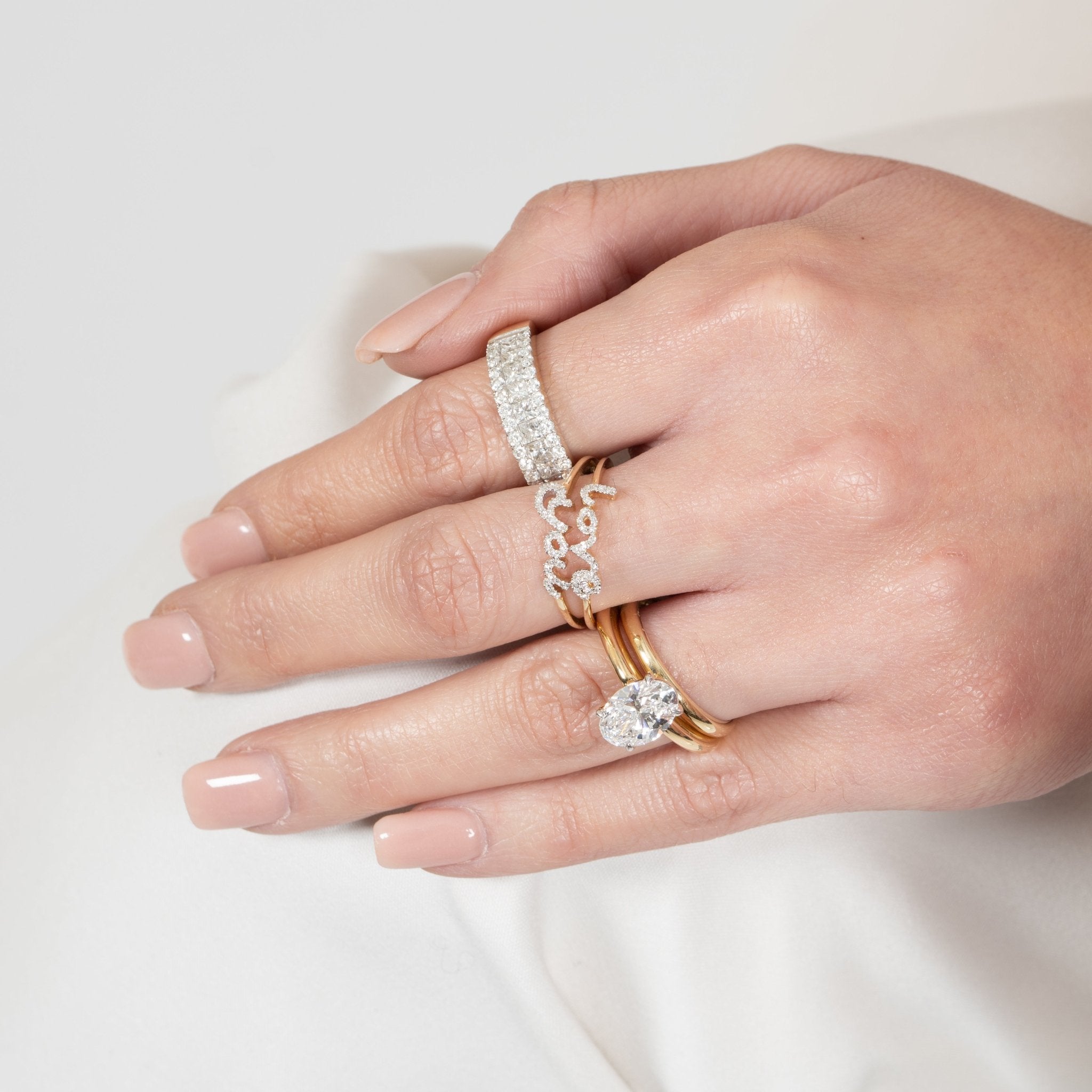 Diamond Love You Cursive Ring in Solid 14k White Gold
