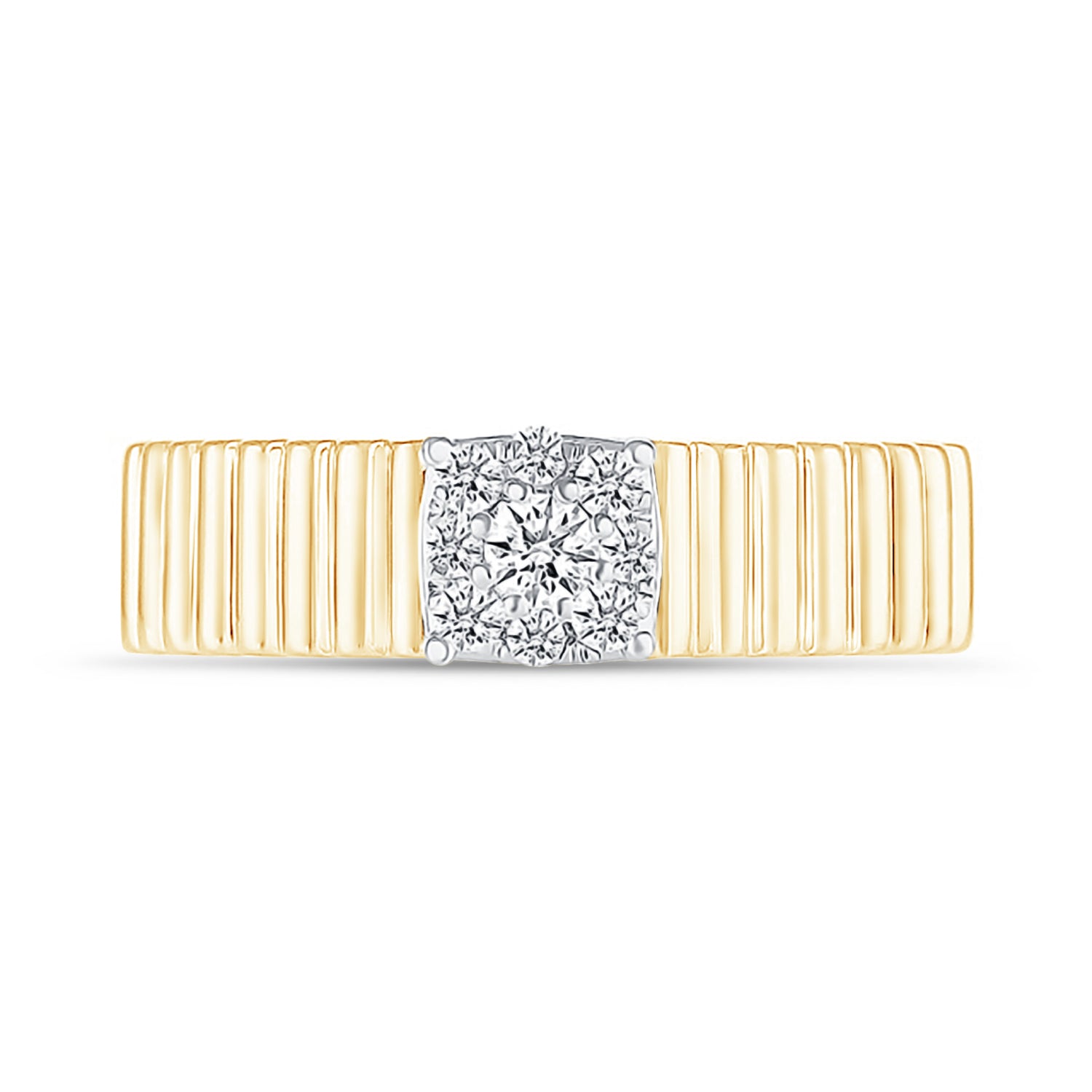 Fluted Ring with Diamond Center in Solid 10k Yellow Gold