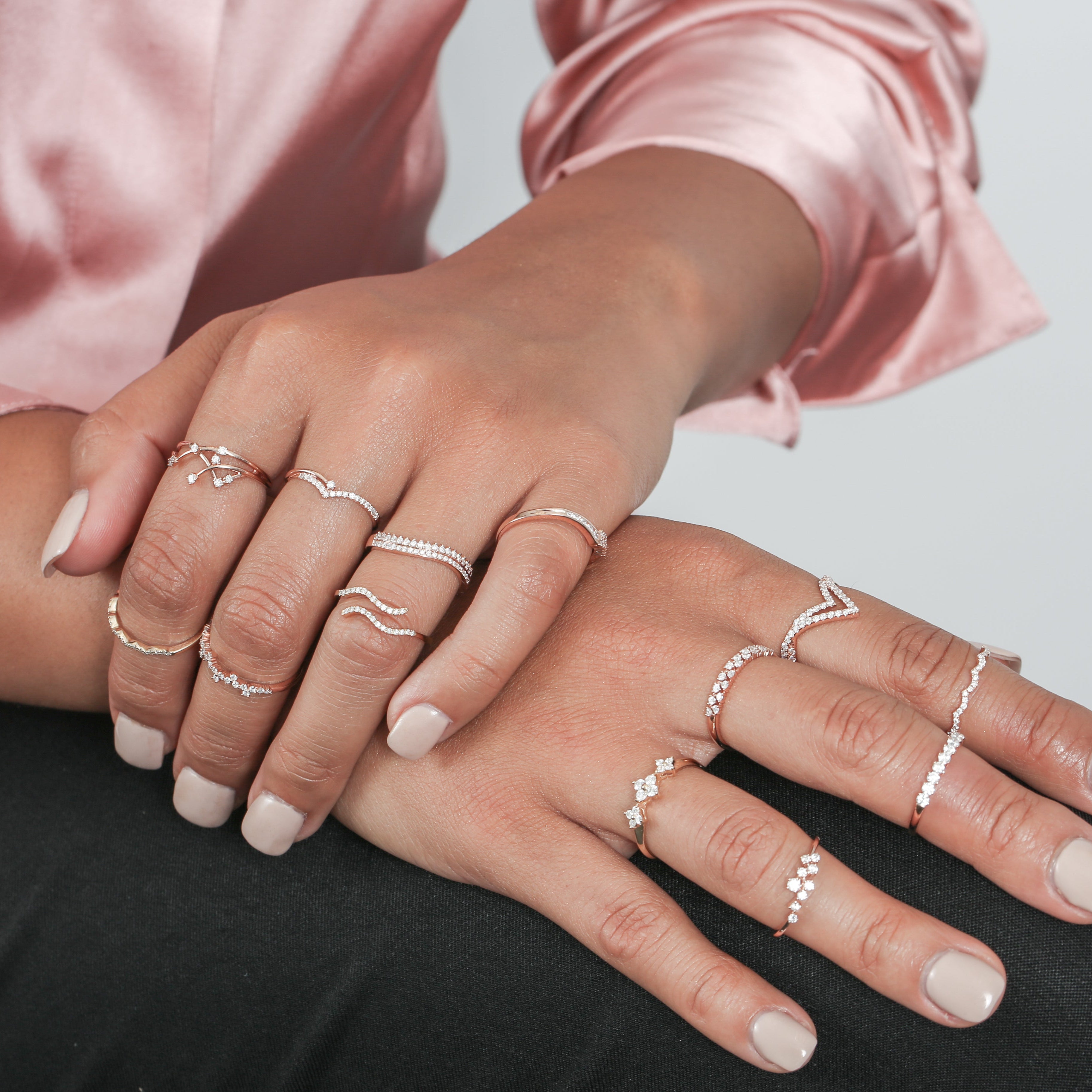 Three Flower Diamond Ring in Solid 14k Rose Gold