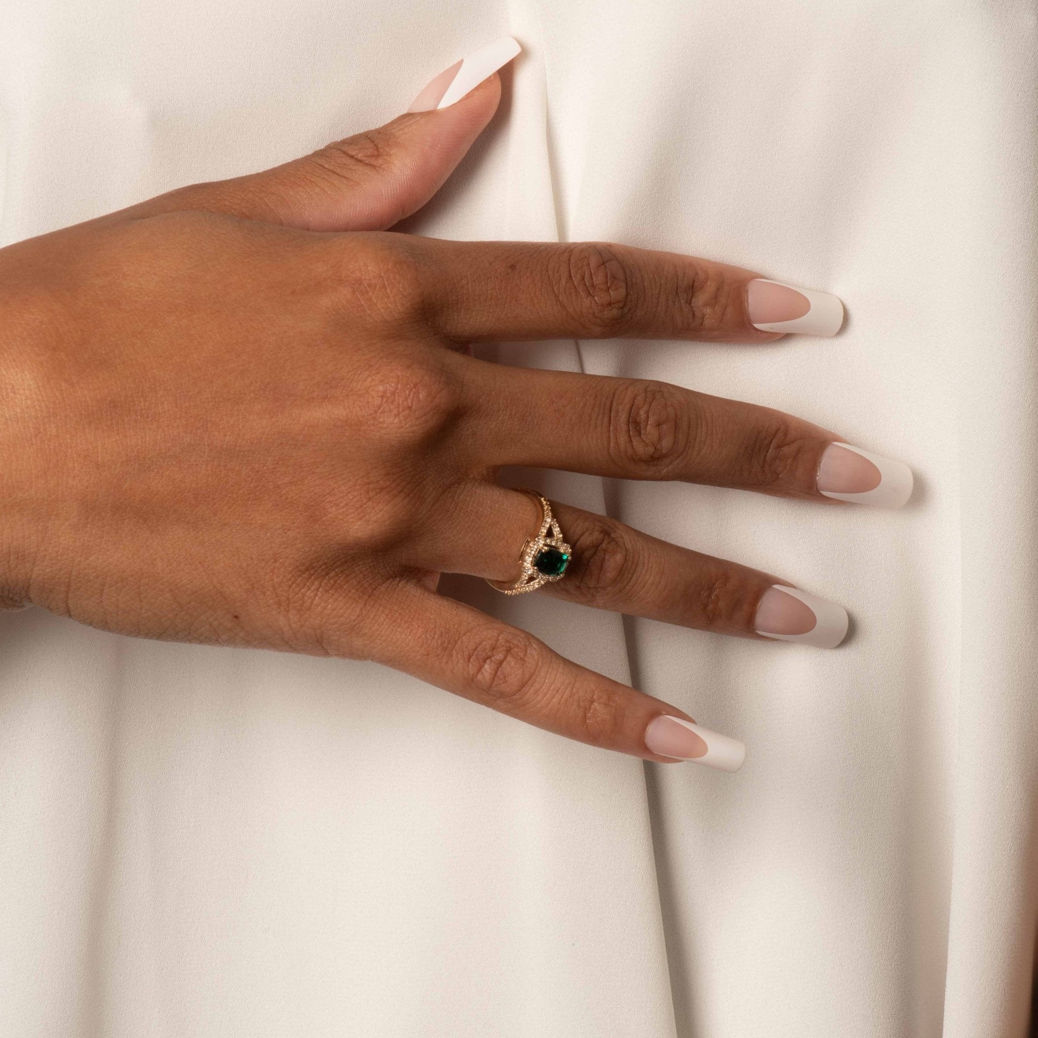 Cushion Cut Emerald Ring with White Sapphire Halo and Split Shank Rings Estellacollection #product_description# 32752 10k Birthstone Birthstone Jewelry #tag4# #tag5# #tag6# #tag7# #tag8# #tag9# #tag10#