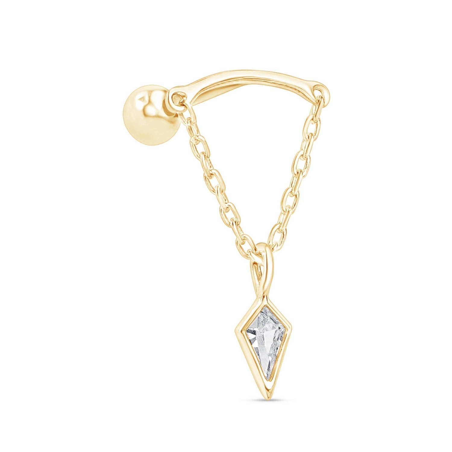 Kite Cut Gemstone Draped Threaded Flat Back Stud in Solid 14k Yellow Gold