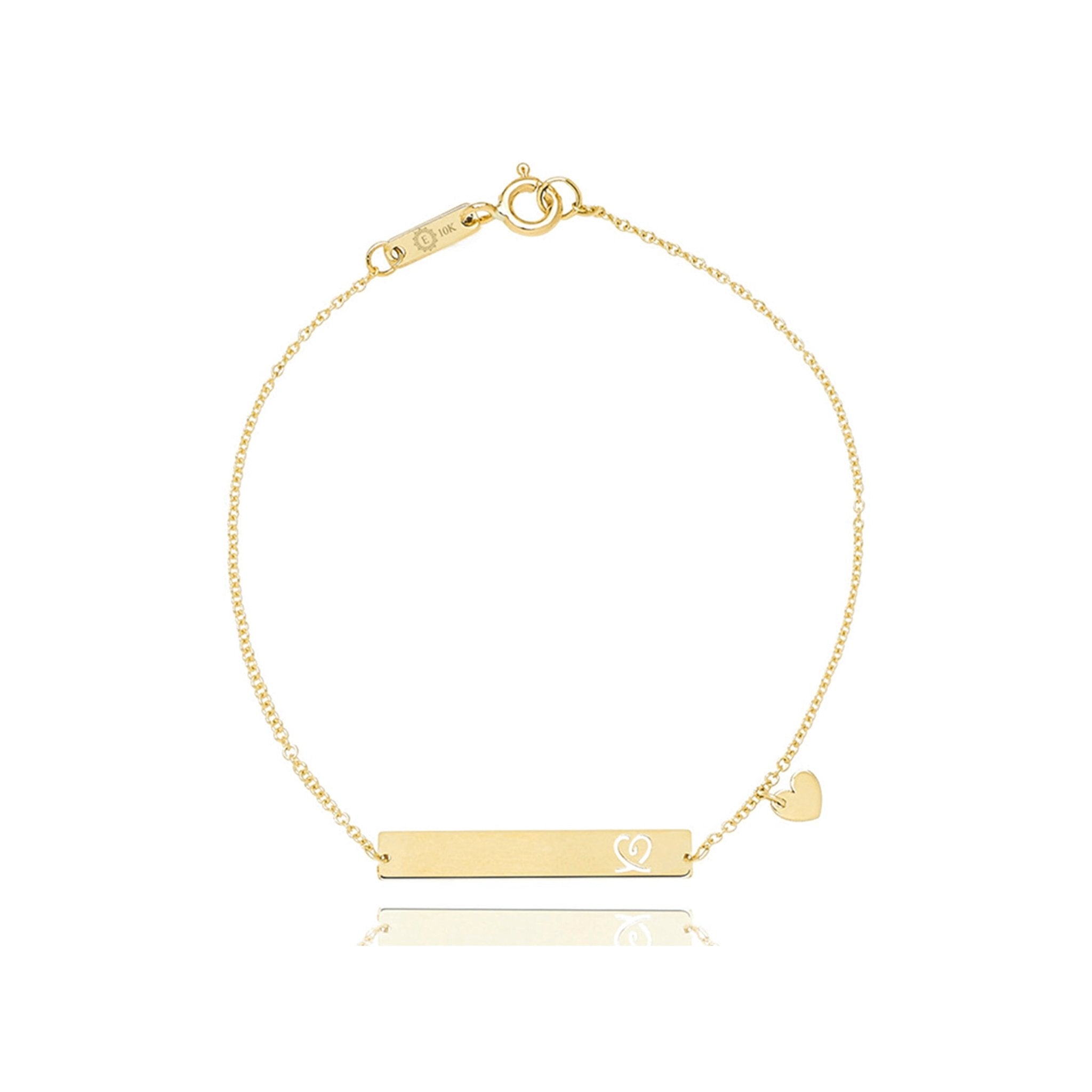Bar with Engraved Heart Monogram Bracelet in 14k Solid Gold Bracelets Estellacollection #product_description# 17673 10k 14k Chain Bracelets #tag4# #tag5# #tag6# #tag7# #tag8# #tag9# #tag10#