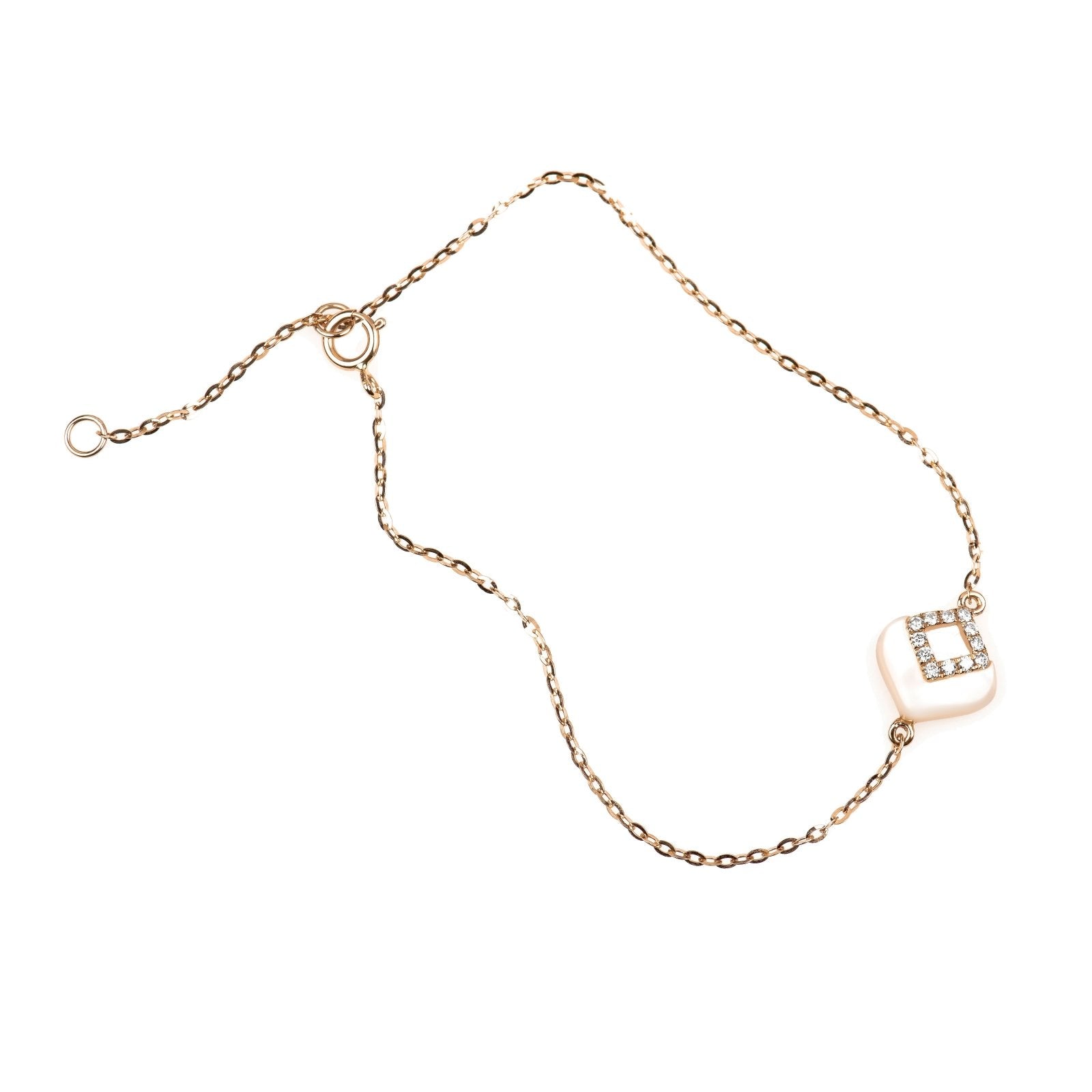 Mother of Pearl and Diamond Cutout Station Bracelet in Solid 14k Rose Gold