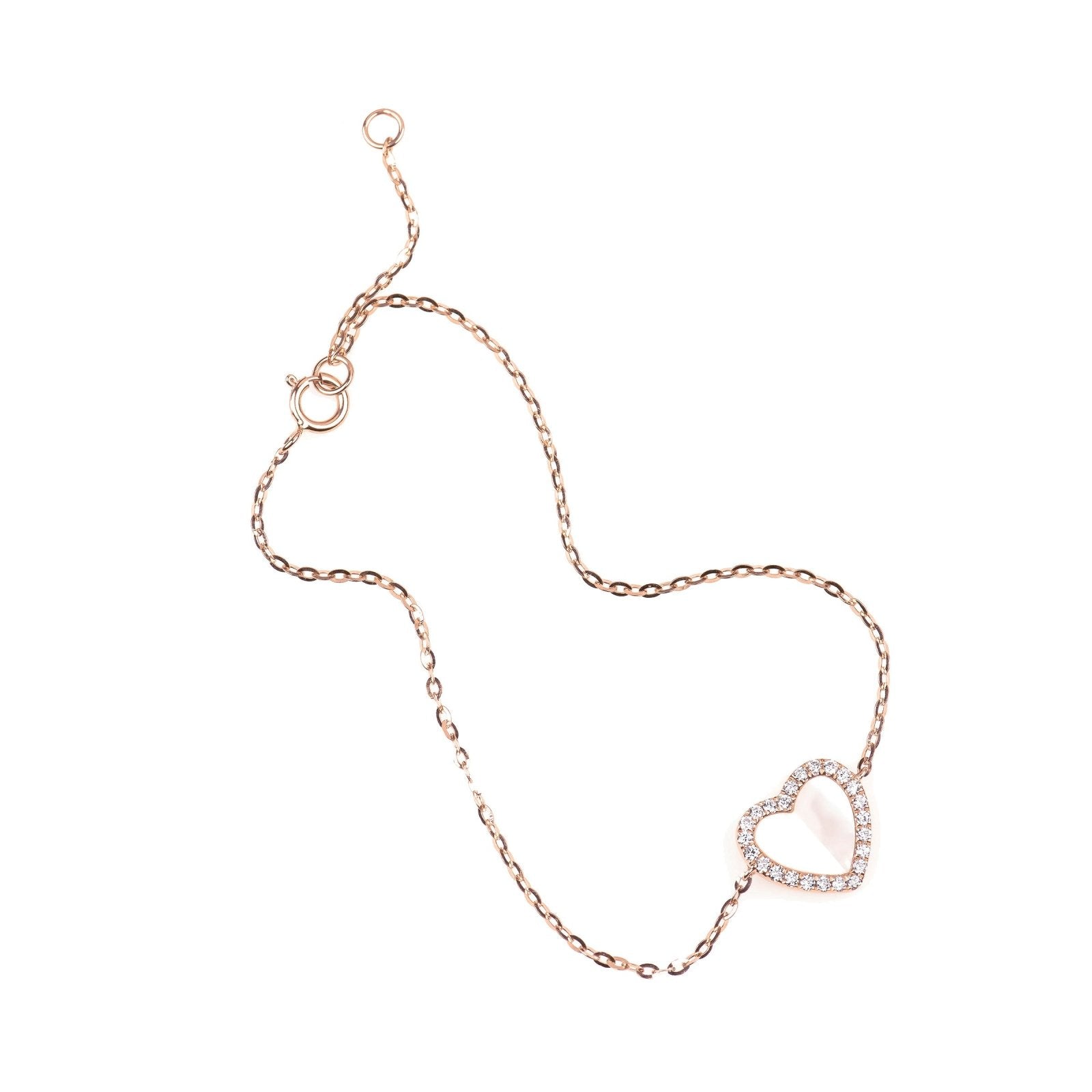 Mother of Pearl and Diamond Halo Heart Station Bracelet in Solid 14k Rose Gold