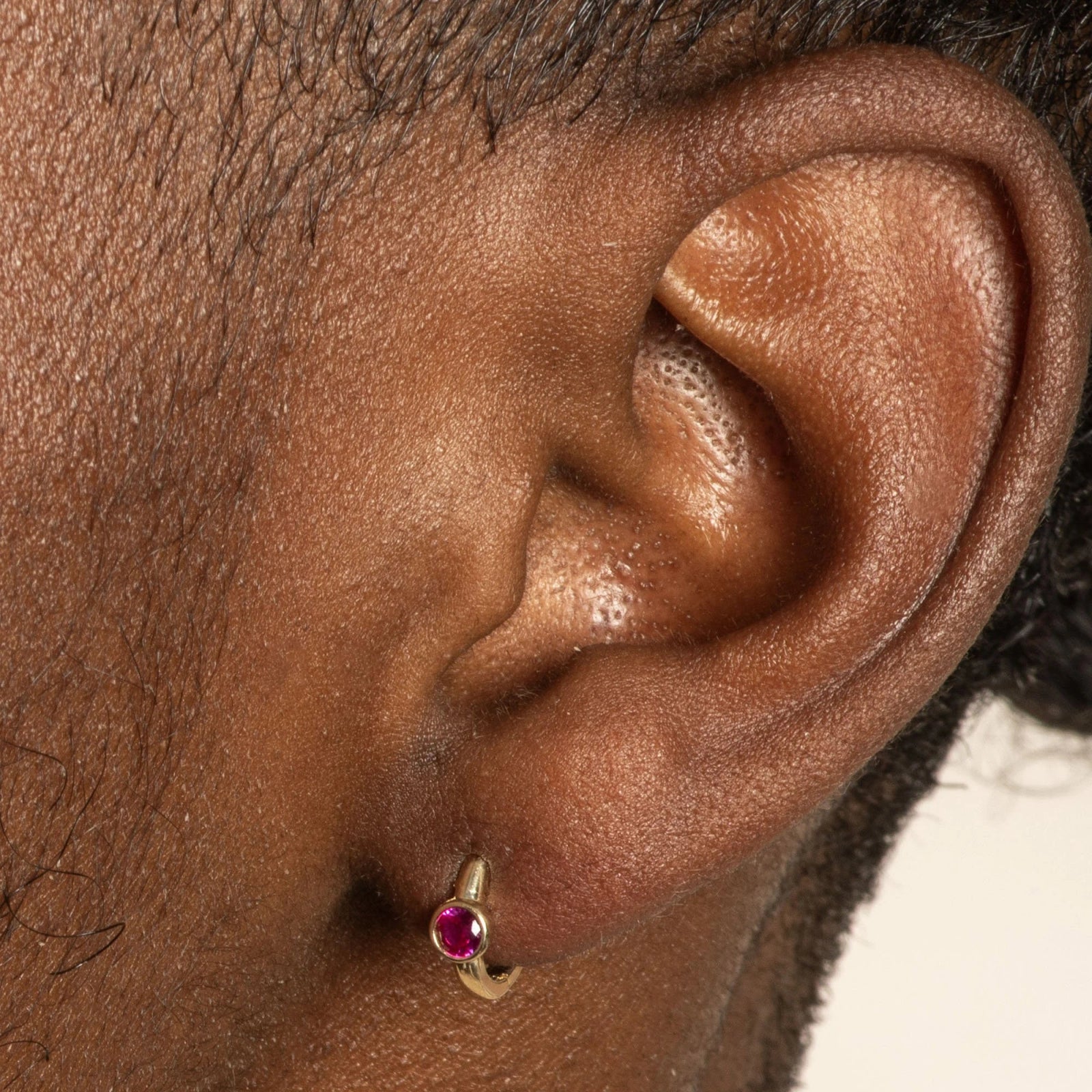 Bezel Set Ruby Huggie in 14k Gold Earrings Estellacollection #product_description# 18369 14k Birthstone cartilage hoop #tag4# #tag5# #tag6# #tag7# #tag8# #tag9# #tag10# 6mm Single Hoop