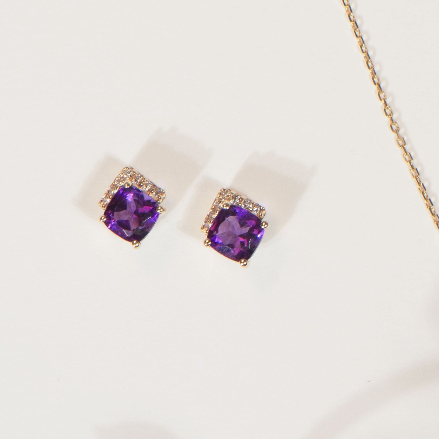 Cushion Cut Amethyst Studs with White Sapphire Pave Accent Earrings Estellacollection #product_description# 32660 Amethyst Colorless Gemstone Made to Order #tag4# #tag5# #tag6# #tag7# #tag8# #tag9# #tag10#