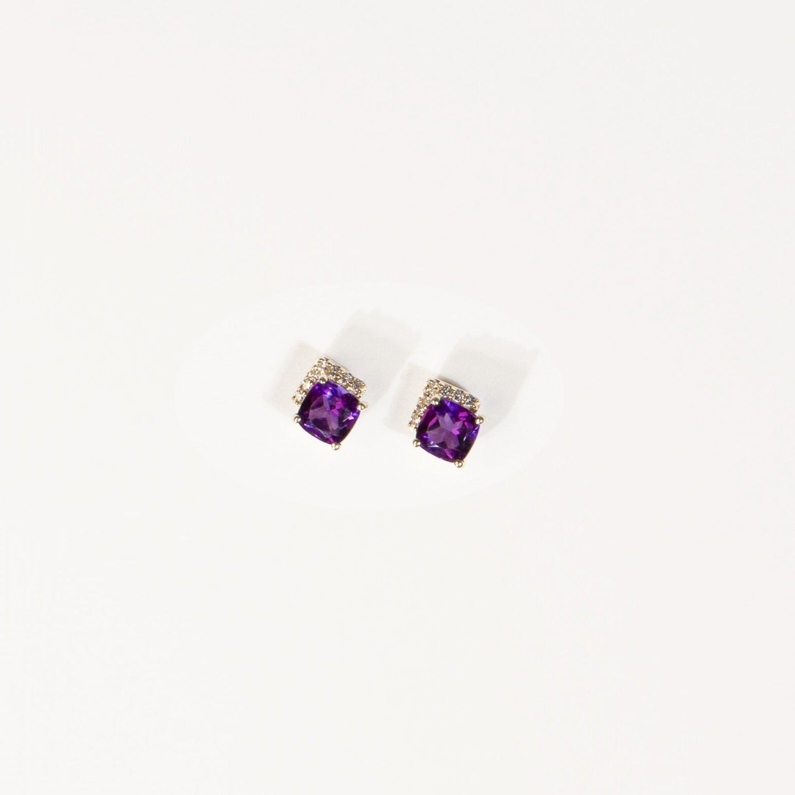 Cushion Cut Amethyst Studs with White Sapphire Pave Accent Earrings Estellacollection #product_description# 32660 Amethyst Colorless Gemstone Made to Order #tag4# #tag5# #tag6# #tag7# #tag8# #tag9# #tag10#
