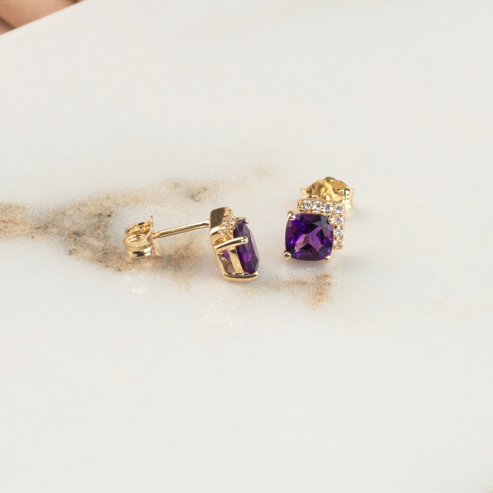 Cushion Cut Amethyst Studs with White Sapphire Pave Accent Earrings Estellacollection #product_description# 32660 Amethyst Colorless Gemstone Made to Order #tag4# #tag5# #tag6# #tag7# #tag8# #tag9# #tag10#
